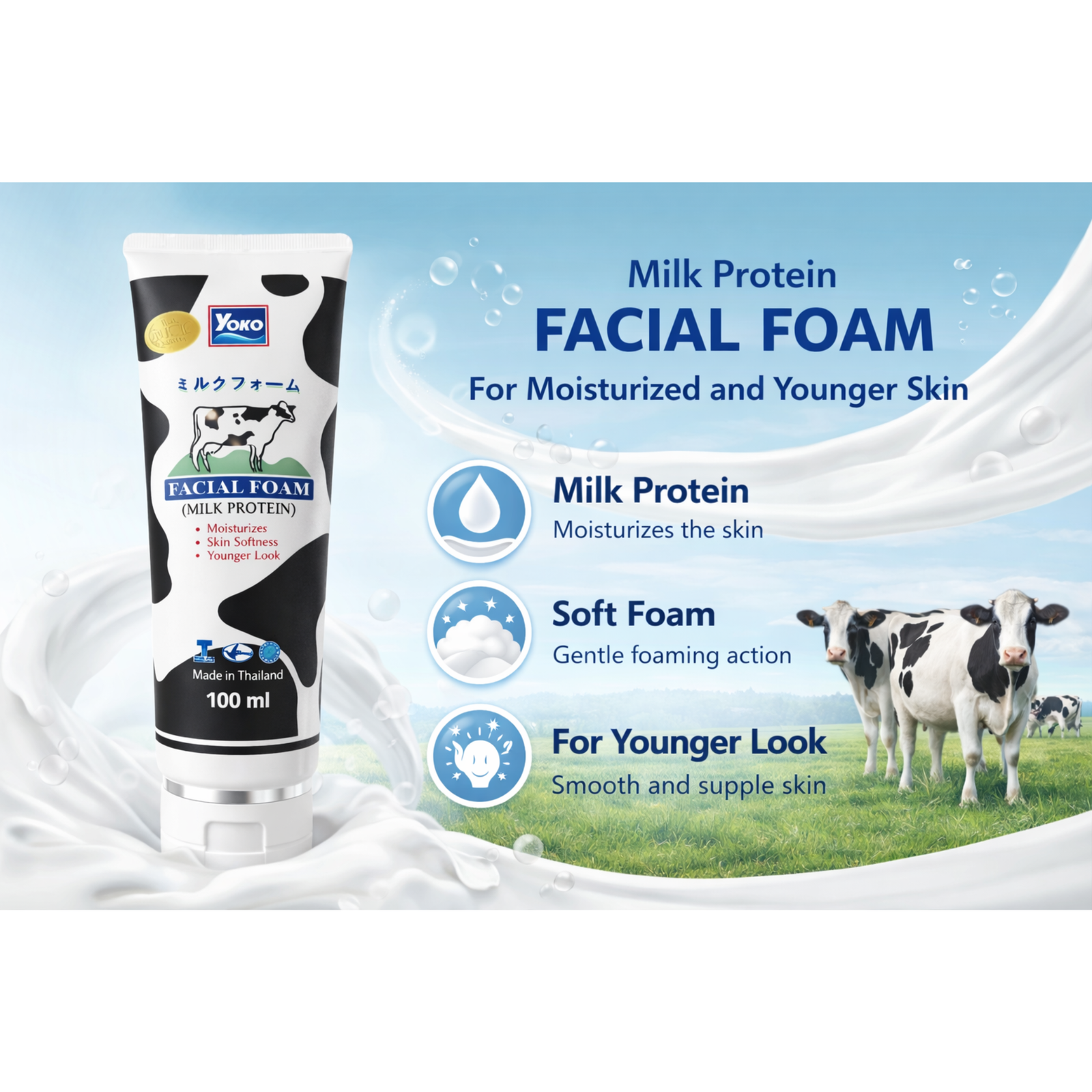Yoko Whitening Facial Foam with Milk Protein - 100ml | Brightening & Nourishing Face Wash - Image 2