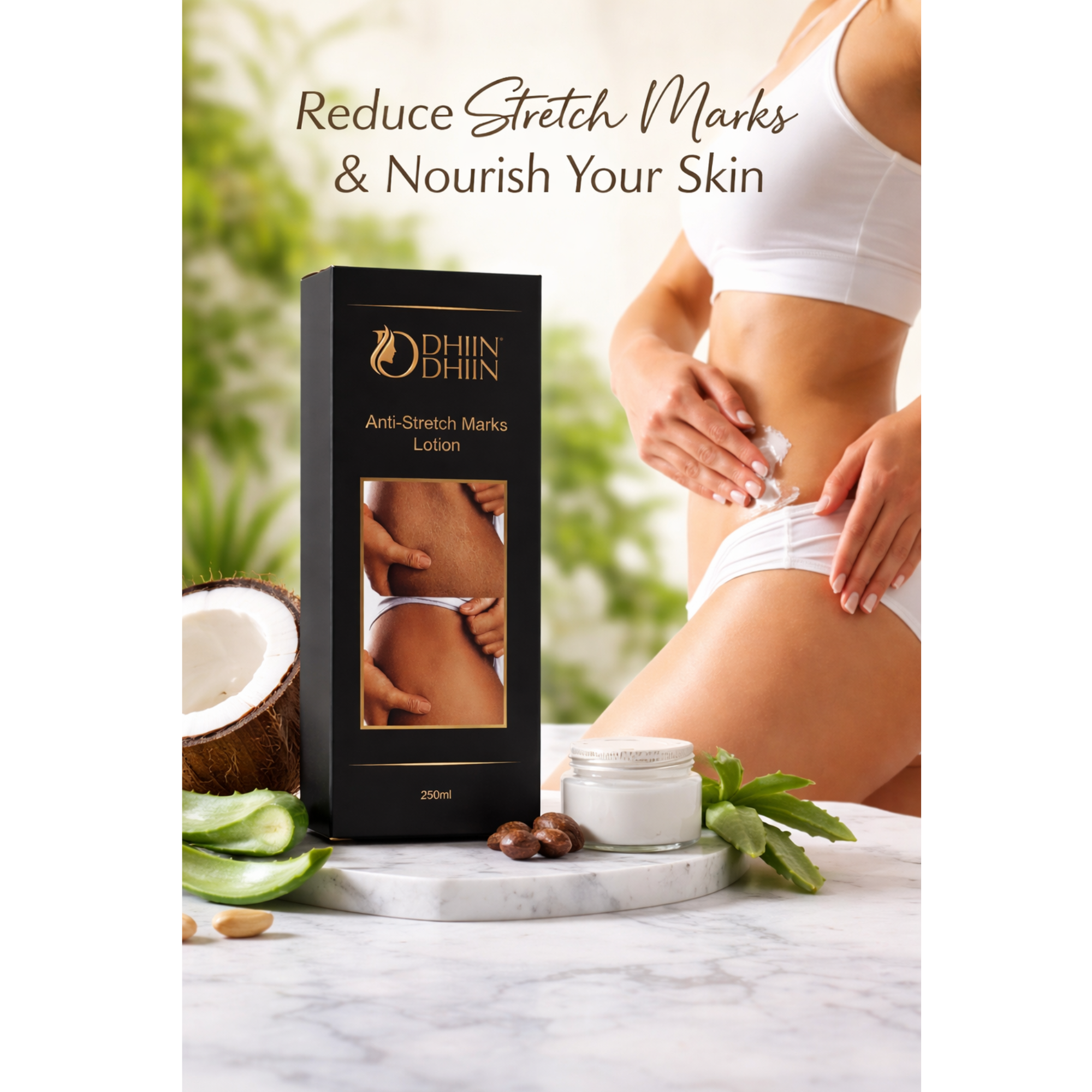 Dhin Dhin Anti-Stretch Marks Lotion for Daily Body Care – 250 ml | Made in Thailand
