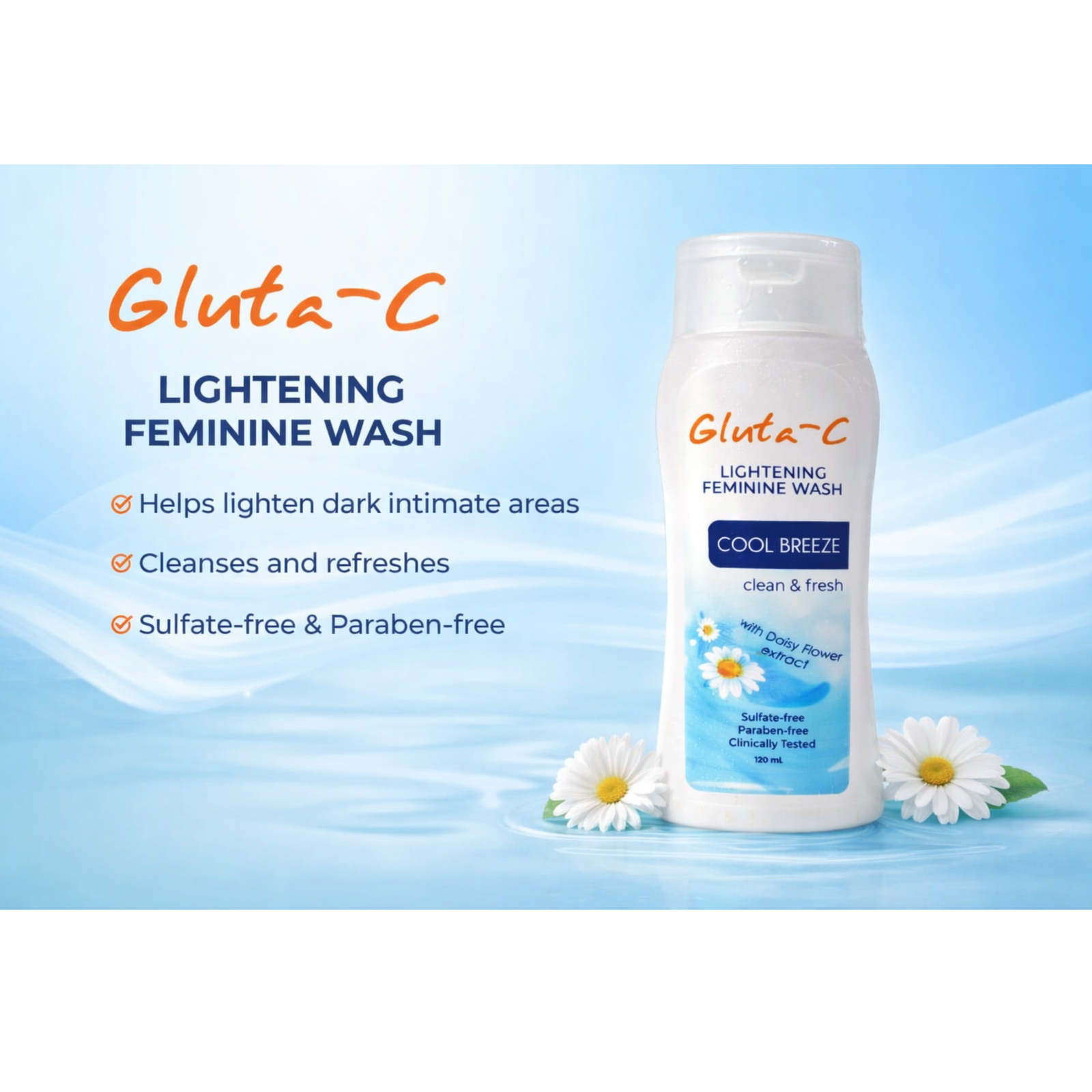 Gluta-C Lightening Feminine Wash - Cool Breeze, Fresh Daisy Extract | Sulfate & Paraben Free, Clinically Tested - Image 5