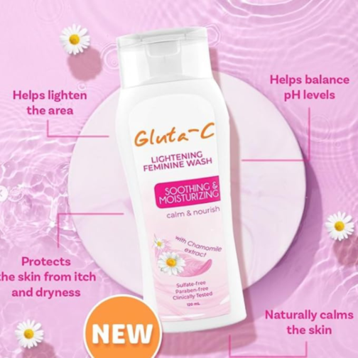 Gluta-C Lightening Feminine Wash 120ml - Soothing & Moisturizing with Chamomile Extract | Sulfate & Paraben Free | Clinically Tested