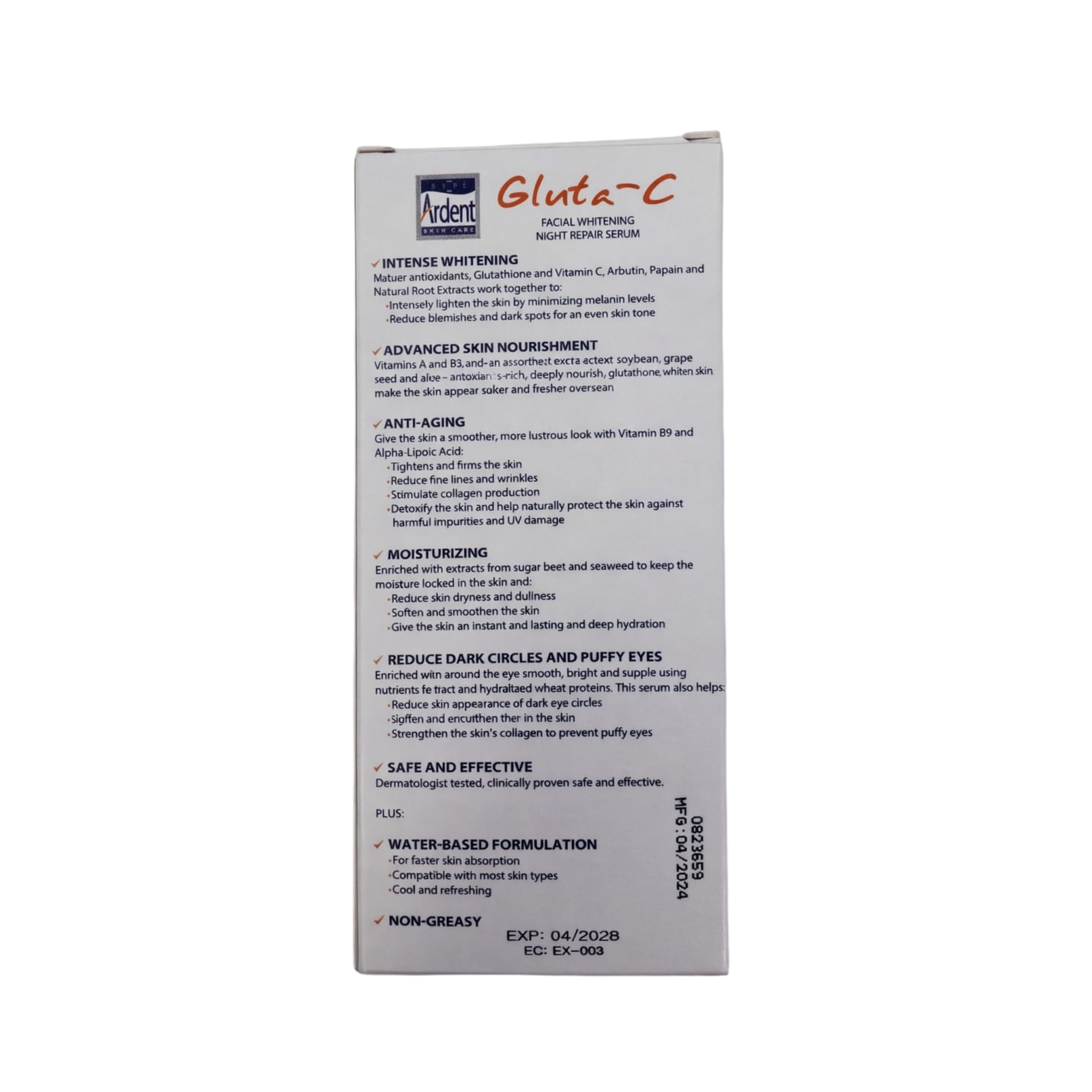 Gluta-C Intense Whitening Night Serum – Advanced Skin Brightening Formula with Glutathione & Vitamin C