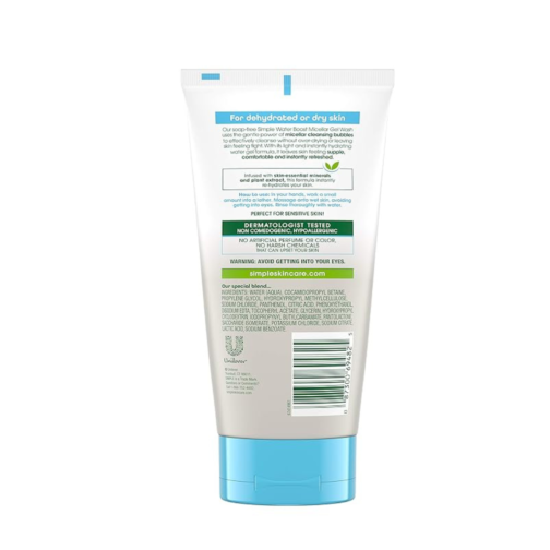 Simple Water Boost Micellar Facial Gel Wash 150ml | Gentle Cleanser for Sensitive Skin - Image 2