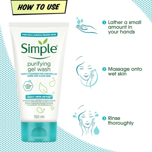 Simple Purifying Gel Wash 150ml | Refreshing Face Cleanser for Oily and Combination Skin - Image 3
