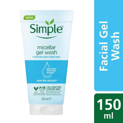 Simple Water Boost Micellar Facial Gel Wash 150ml | Gentle Cleanser for Sensitive Skin - Image 3