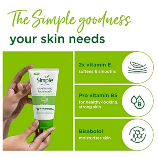 Simple Kind To Skin Moisturising Facial Wash 150ml | Gentle Face Cleanser for Daily Use - Image 4