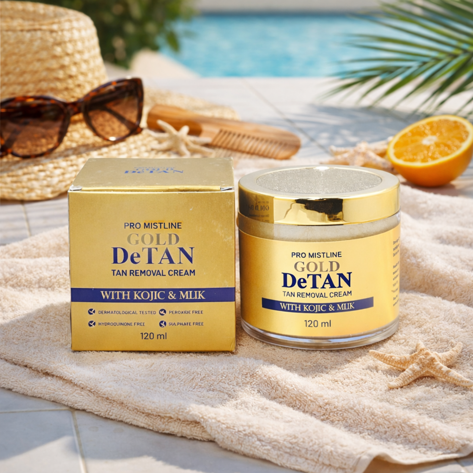 Mistline Gold De Tan Cream with Kojic & Milk – Tan Removal Cream for Face & Body, 120ml