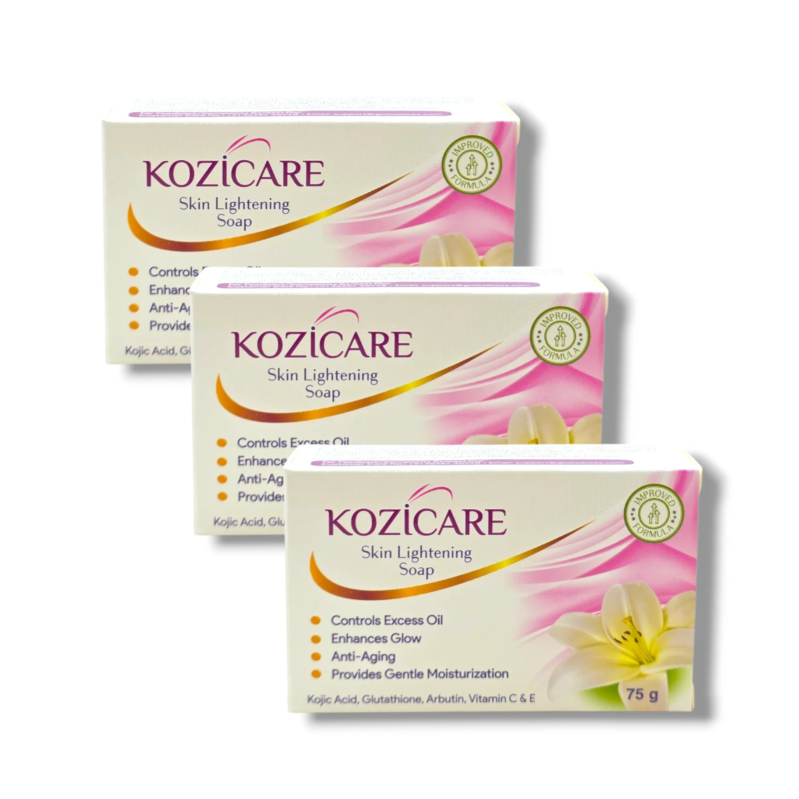 Kozicare Kojic Acid & Vitamin E Skin Lightening Soap 75g | Controls Excess Oil & Enhances Glow | Pack of 3