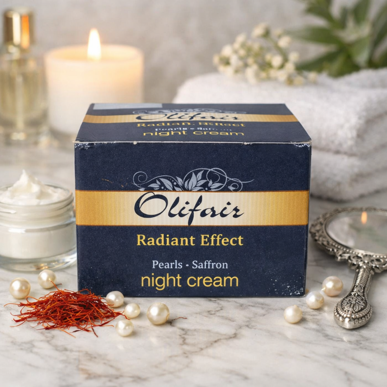 Olifair Radiant Effect Night Cream 50g | Pearls & Saffron Face Moisturizer