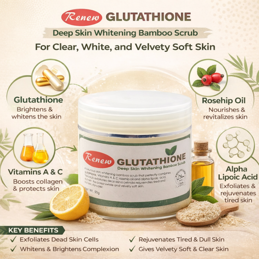 Renew Glutathione Bamboo Scrub 50g | Deep Cleansing Face & Body Exfoliator 