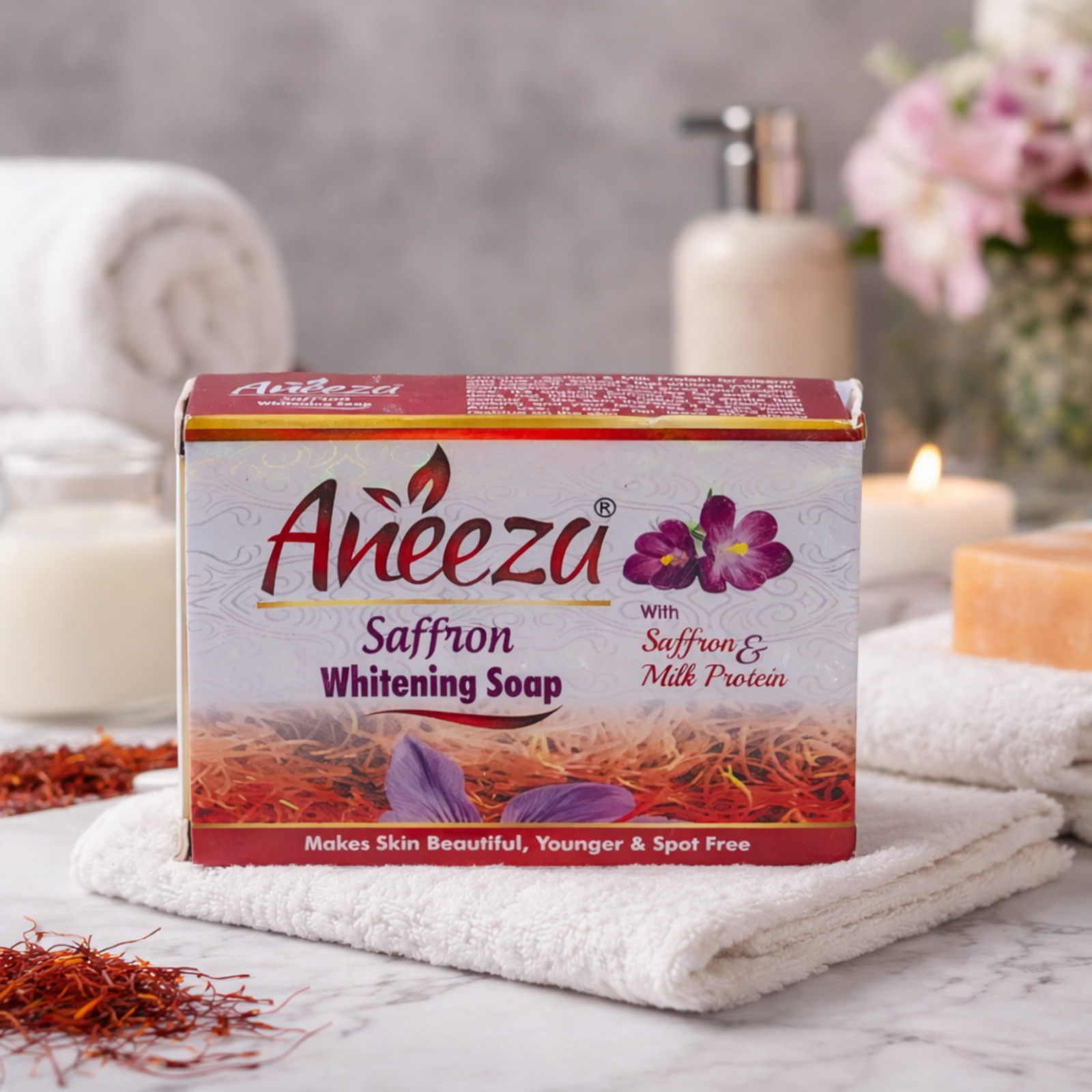 Aneeza Saffron Whitening Soap 100g with Milk Protein for Daily Skin Care