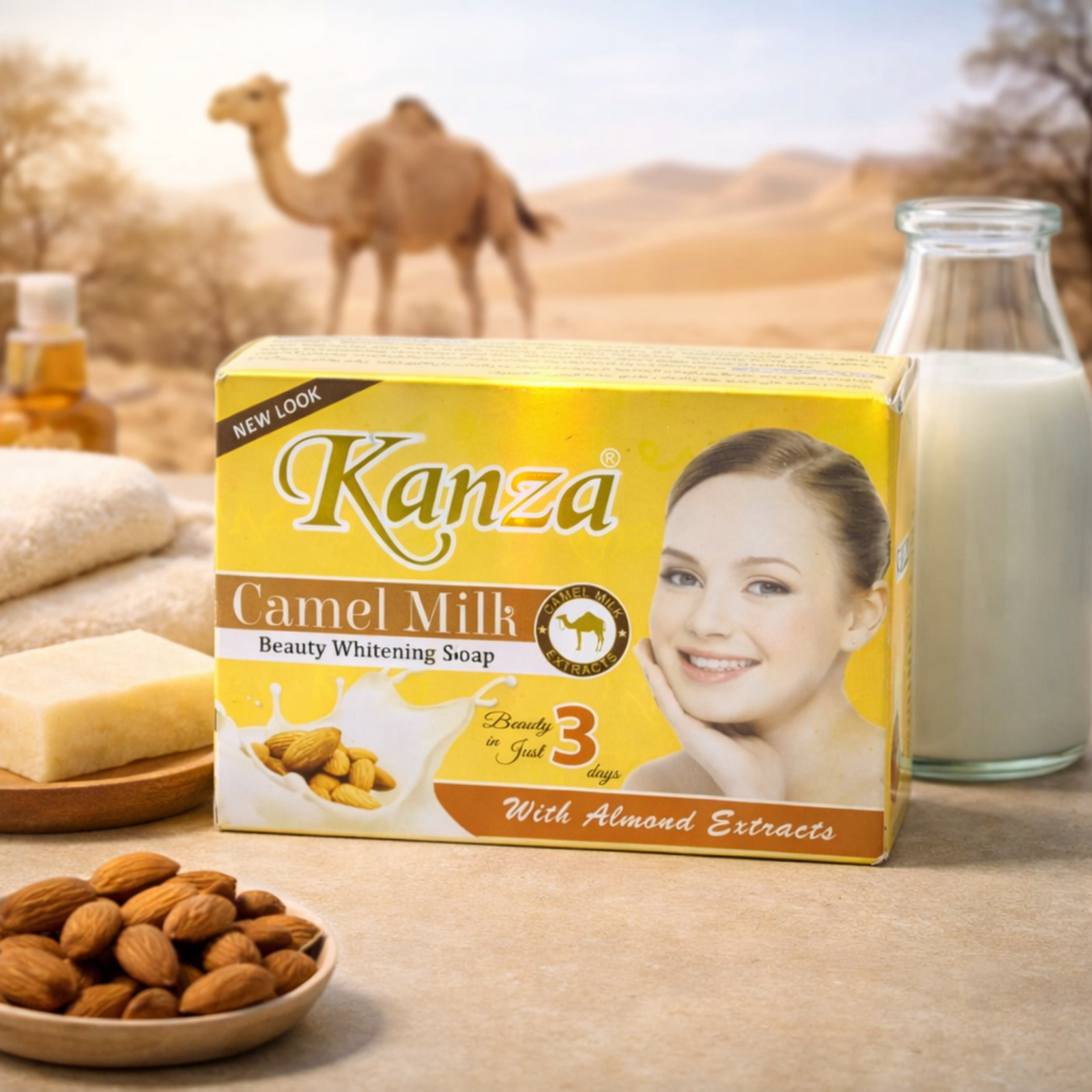 Kanza Camel Milk Beauty Soap with Almond Extracts | Gentle Cleansing & Nourishing Bath Soap 100g