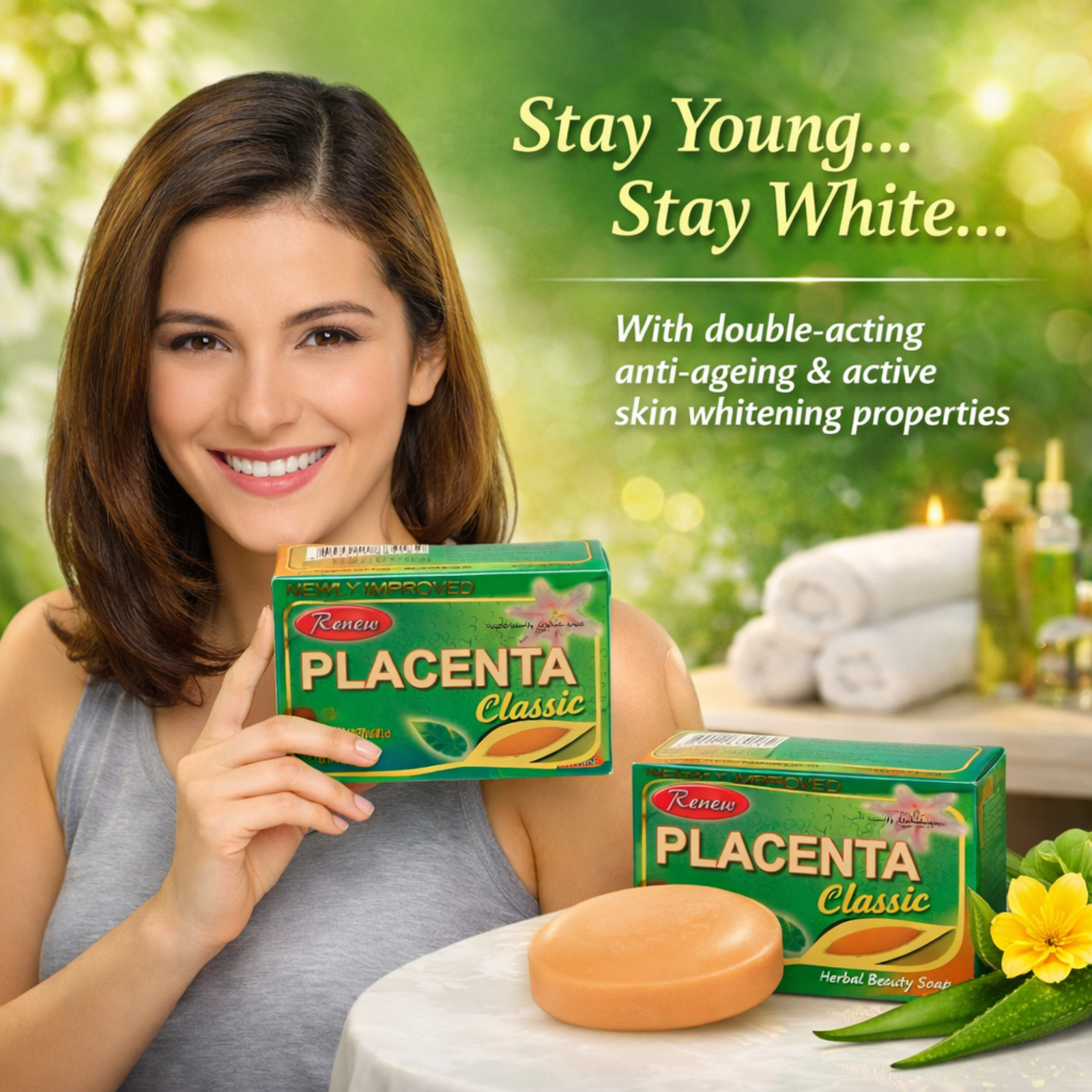 Renew Placenta Classic Whitening Soap 135g | Herbal Beauty Bar with Aloe Vera & Placental Protein