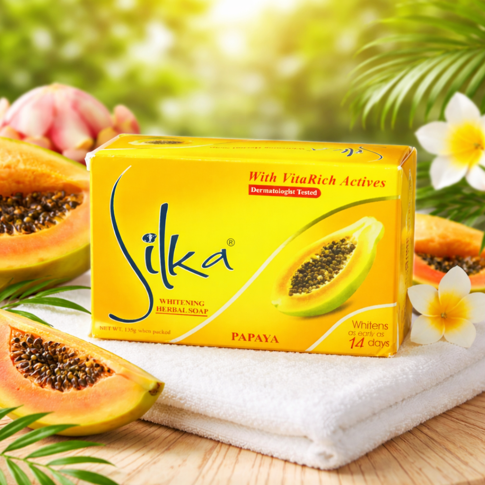 Silka Papaya Skin Whitening Herbal Soap 135g | Papaya Enzyme Soap for Daily Cleansing