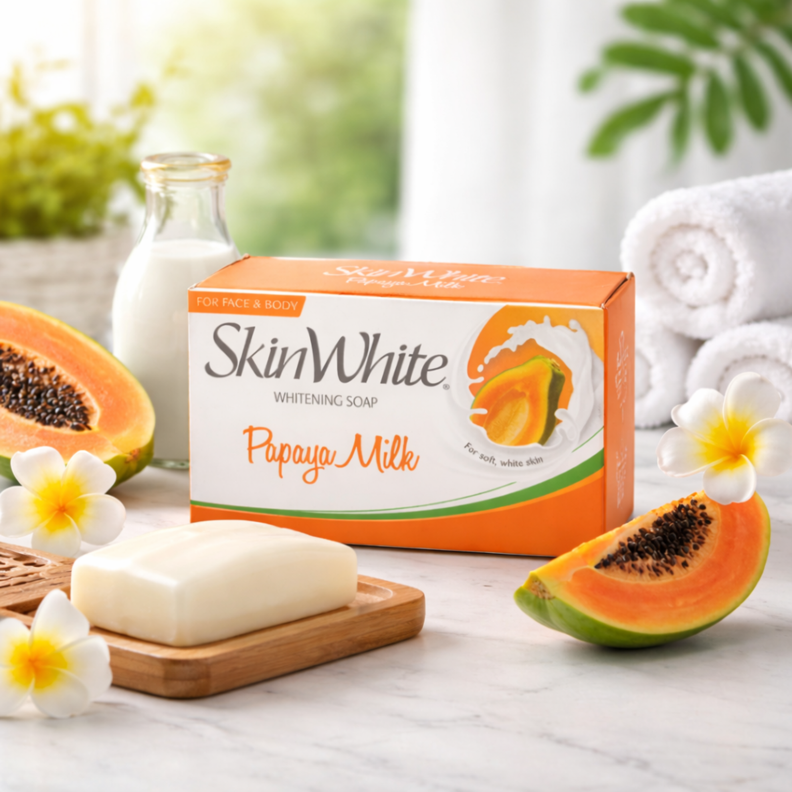 SkinWhite Papaya Milk Soap 90g | Face & Body Cleansing Bar with Papaya Extract & Milk Protein