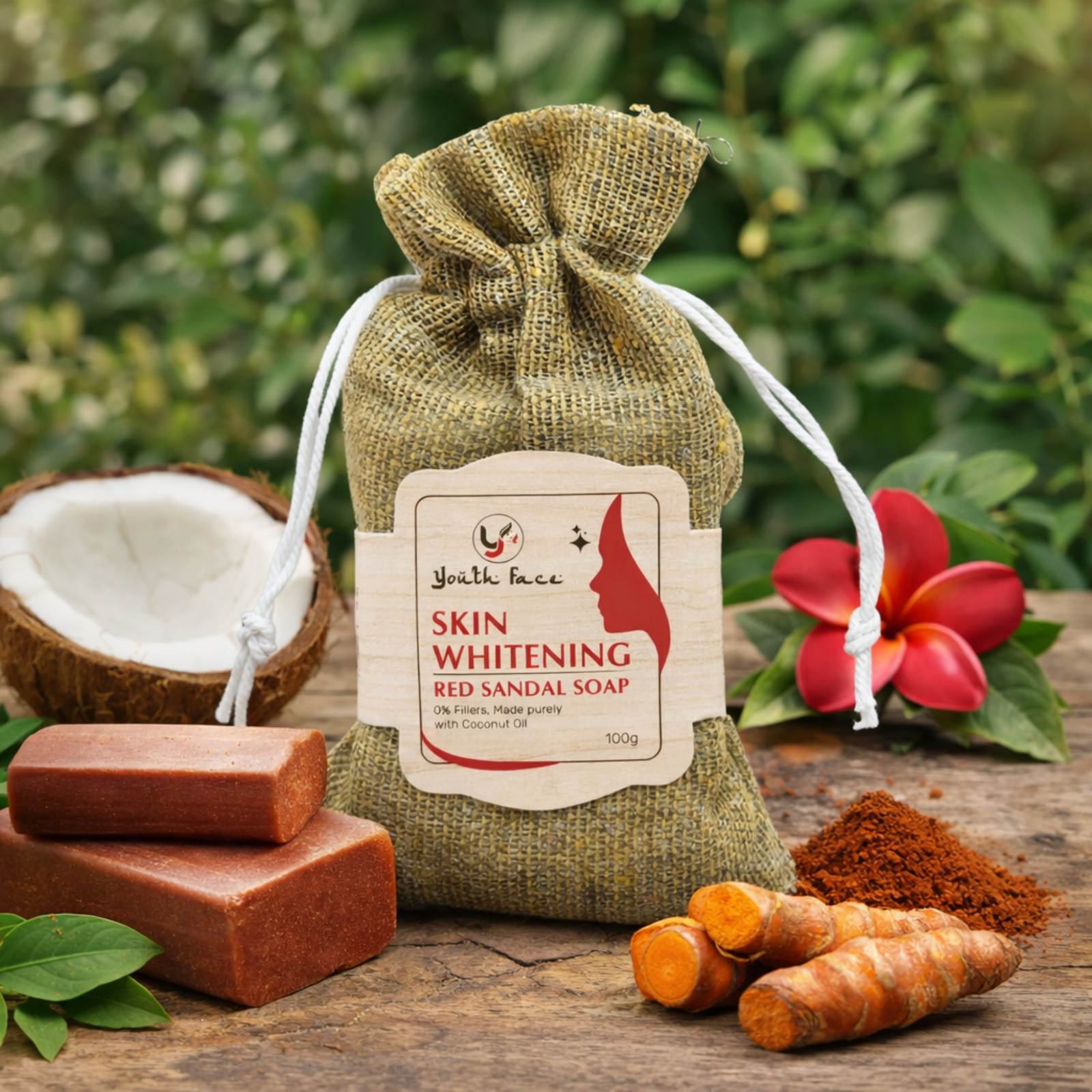 Youth Face Red Sandal Soap 100g | Herbal Soap with Coconut Oil for Daily Skin Care