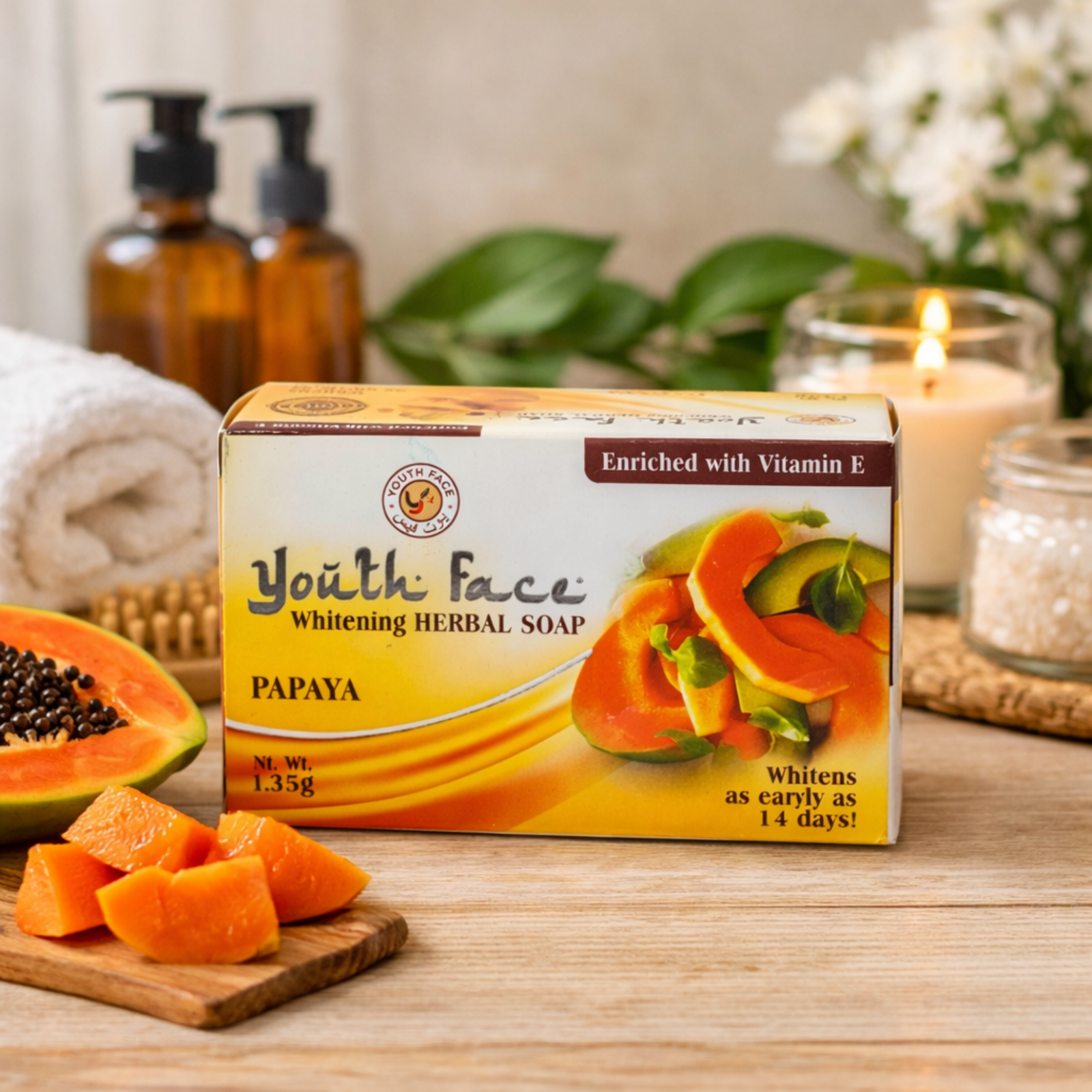 Youth Face Papaya Herbal Soap 135g with Vitamin E | Herbal Cleansing Bar for Daily Use