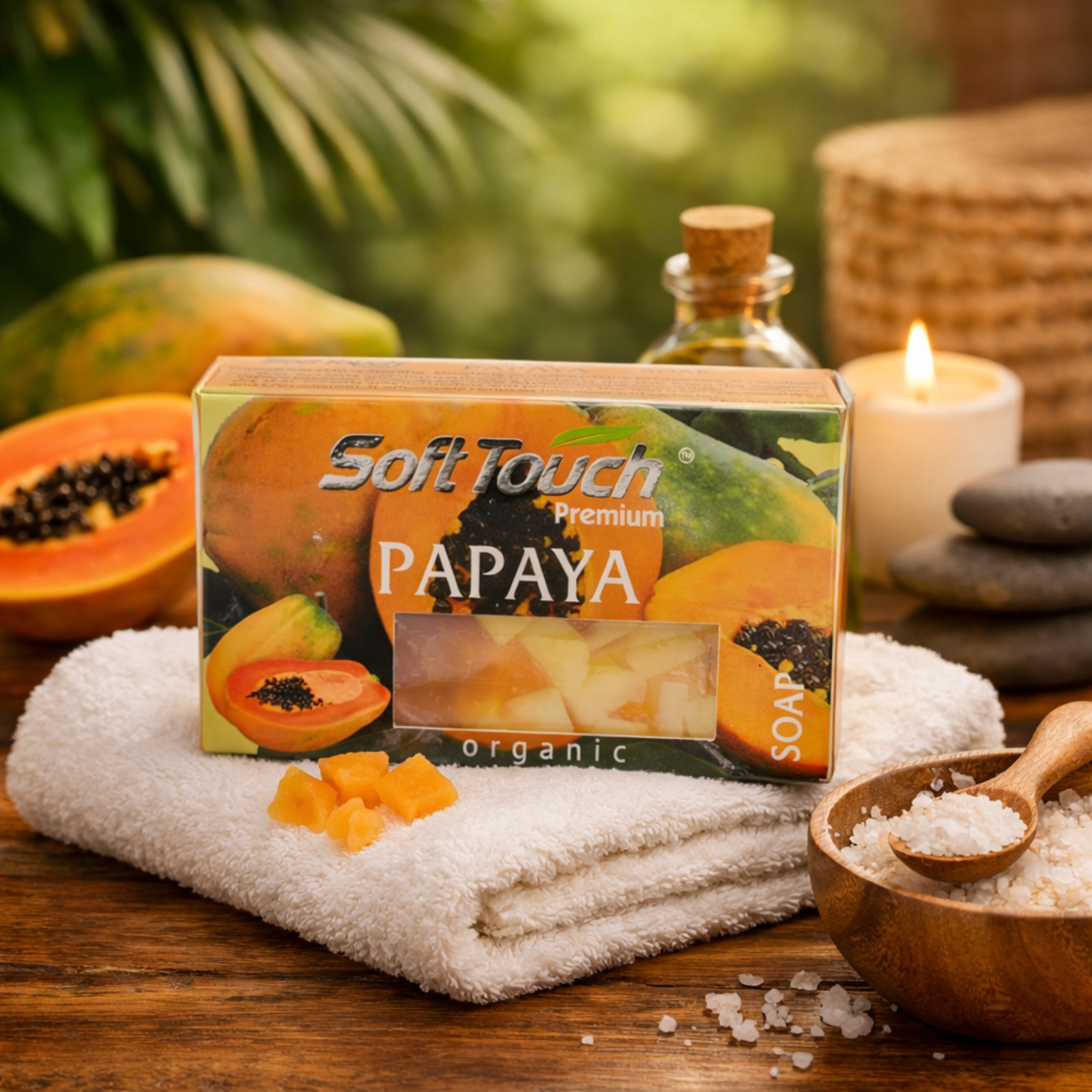 Soft Touch Papaya Organic Soap 125g | Natural Papaya Extract Cleansing Bar