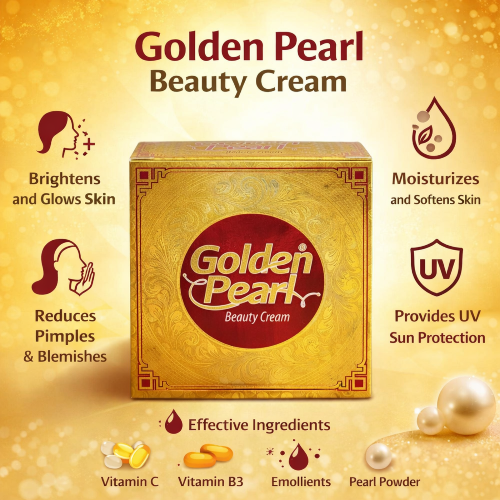 Golden Pearl Beauty New Whitening Cream 20g | Daily Face Cream for Even Skin Tone