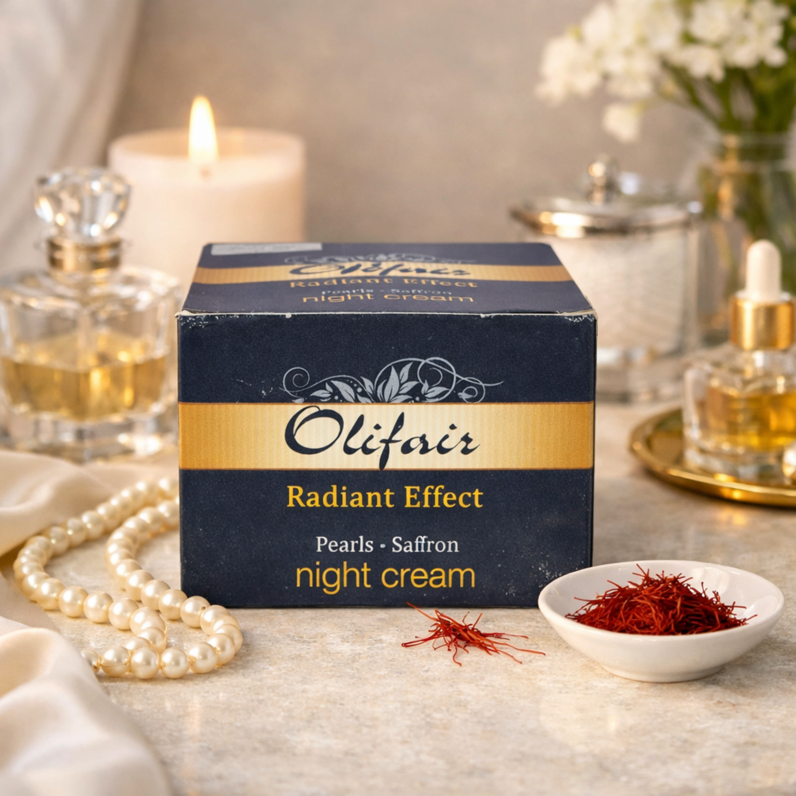 Olifair Radiant Effect Night Cream 50g | Pearls & Saffron Face Moisturizer