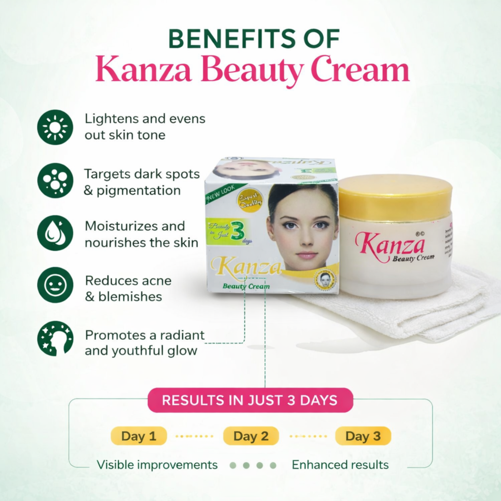 Kanza Whitening & Beauty Cream 50g | Daily Face Care for Even-Looking Skin