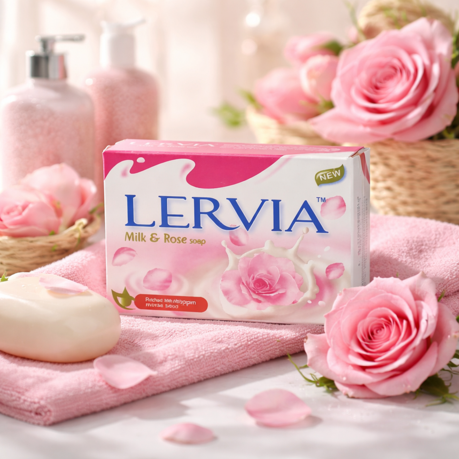 Lervia Milk & Rose Soap 90g | Enriched with Milk Protein & Rose Extract | Gentle Daily Bathing Soap