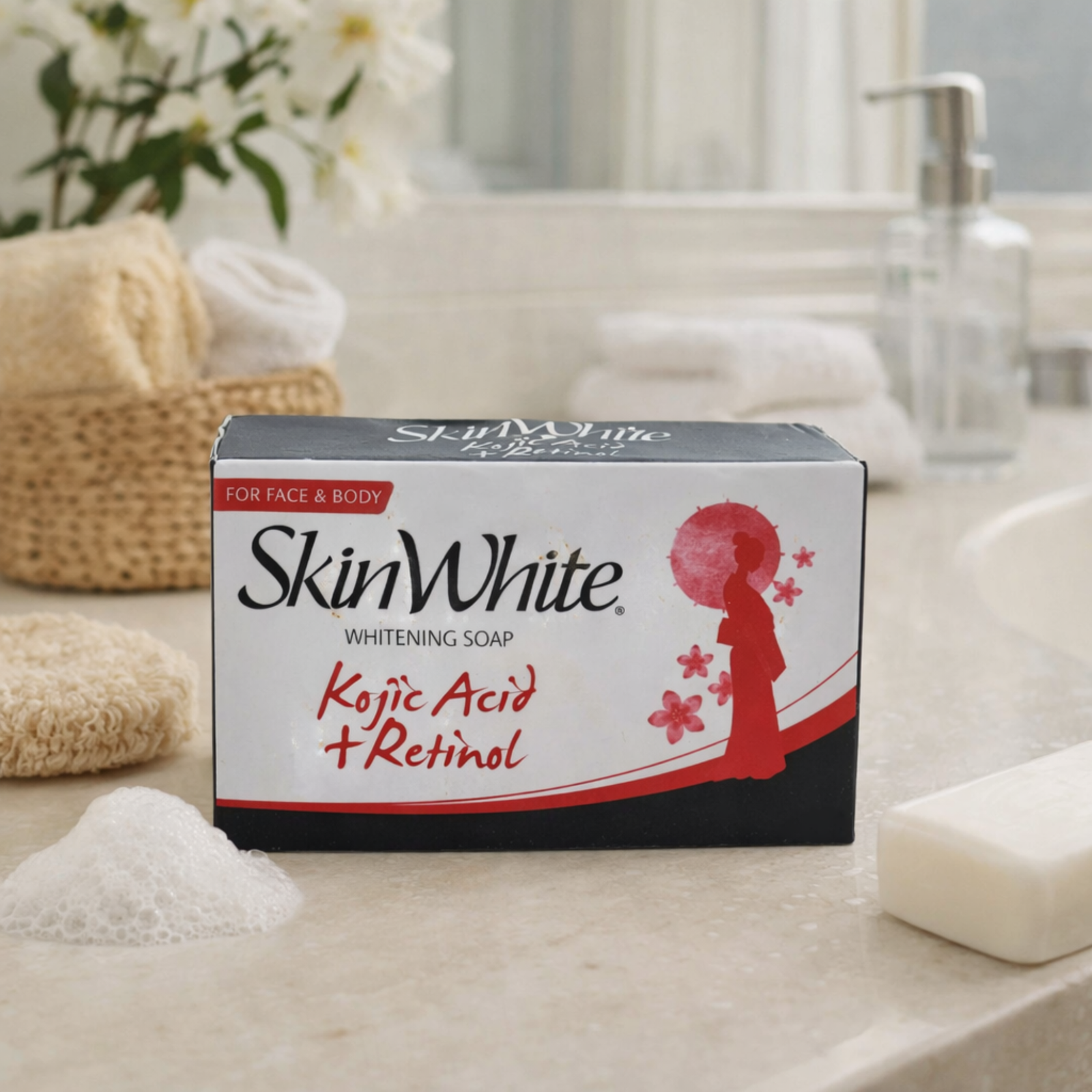 Skinwhite Kojic Acid + Retinol Soap 90g | Face & Body Cleansing Bar for Even-Tone Skin