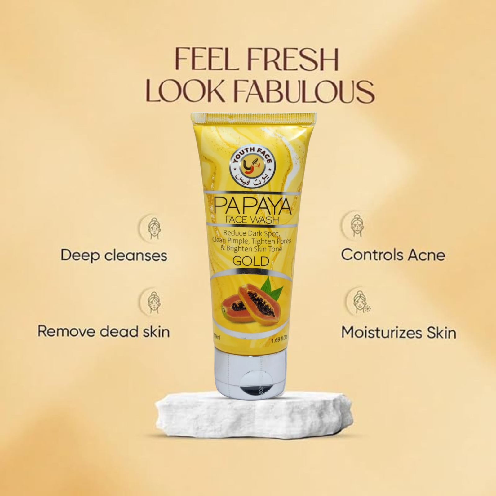 Youth Papaya Face Wash 50ml Gold Variant with Papaya Enzymes