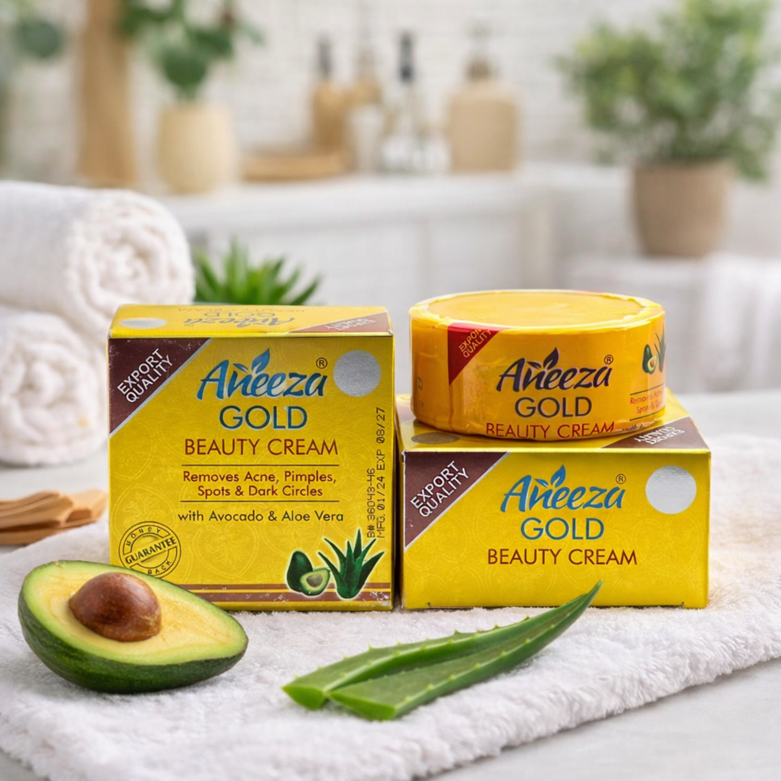 Aneeza Gold Beauty Cream with Avocado & Aloe Vera | Daily Face Cream for Acne-Prone Skin | 20g