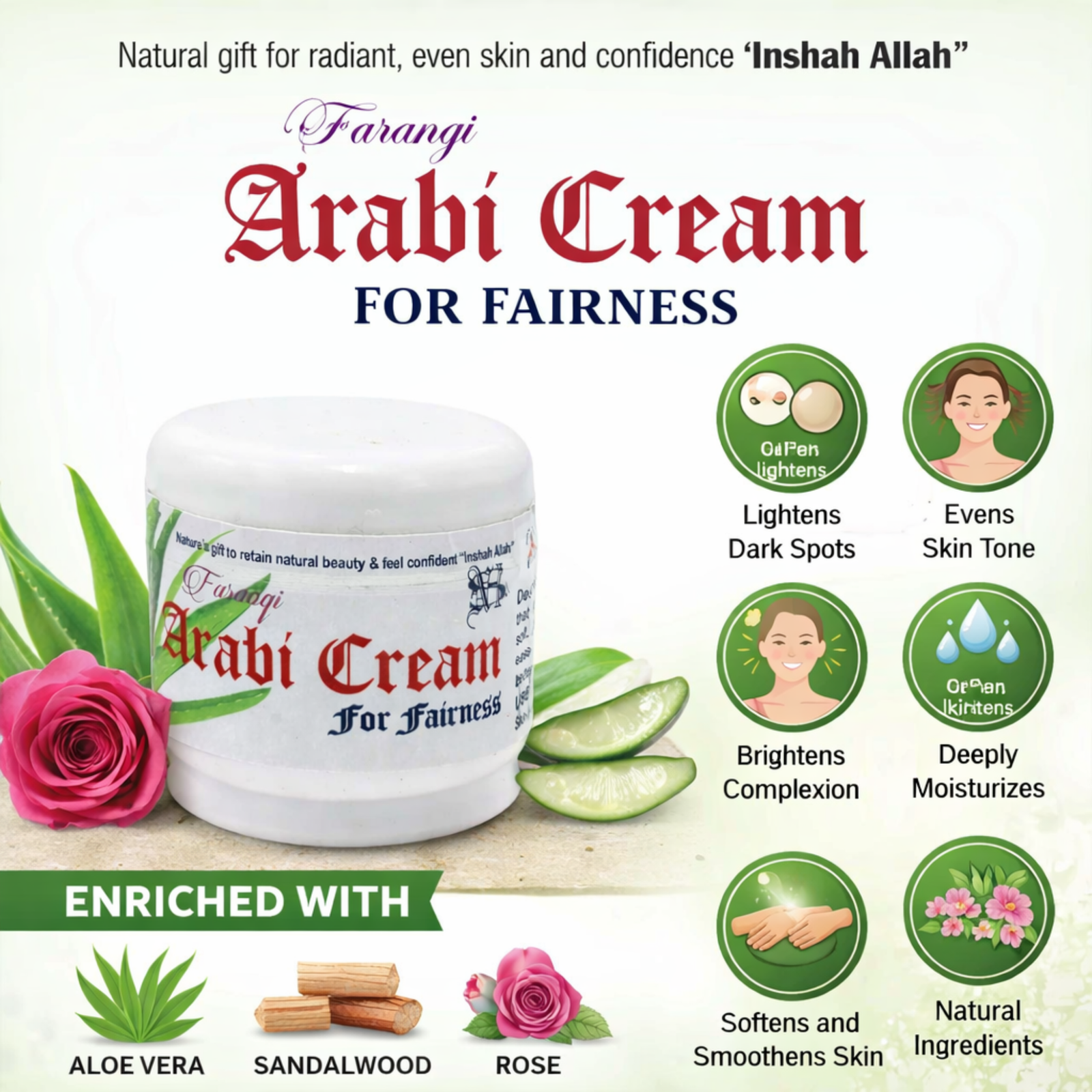 Arabi Cream 30g | Aloe Vera, Sandalwood & Rose Extracts | Daily Face Care Cream