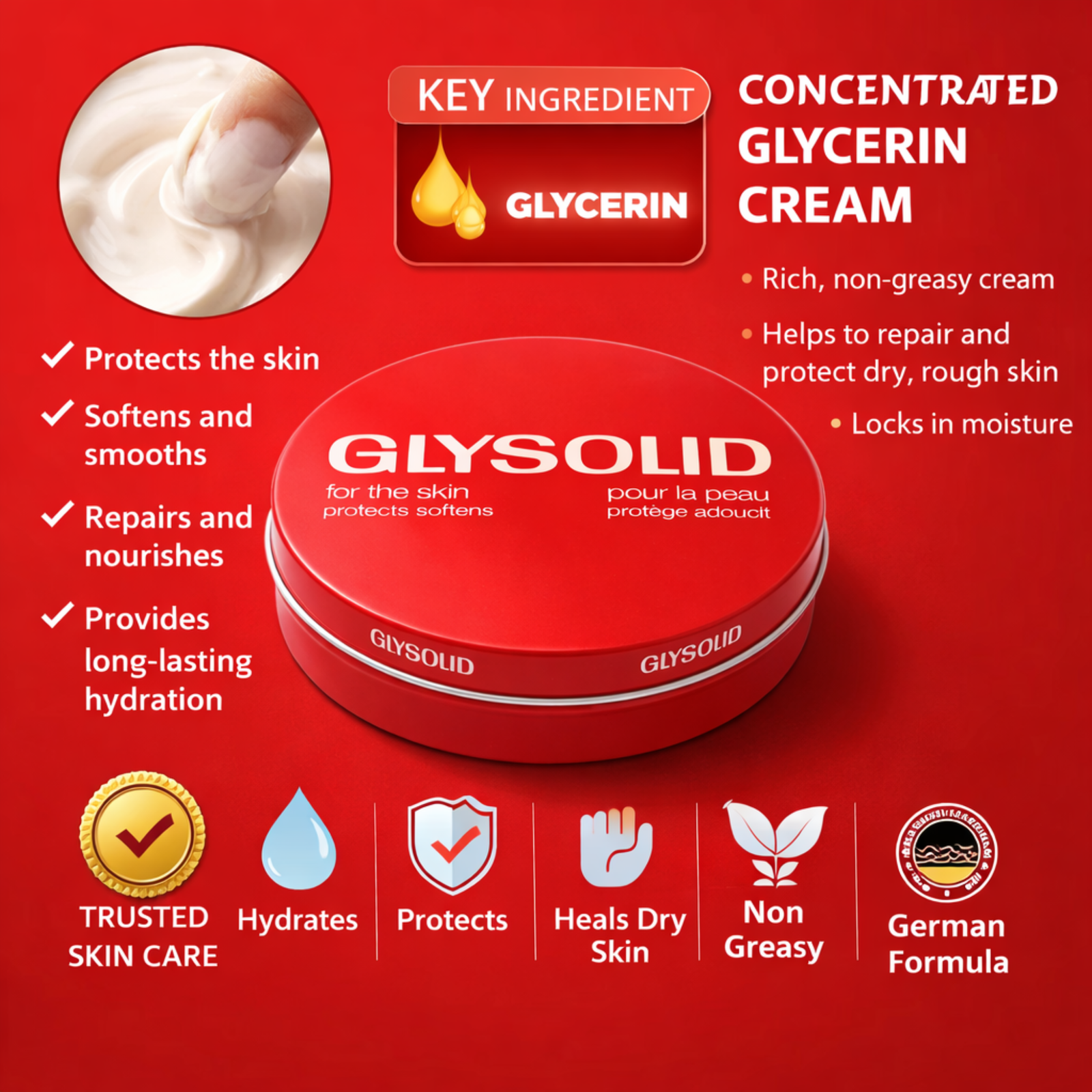 Glysolid Glycerin Skin Cream 125ml | Concentrated Moisturizing Cream for Dry Skin