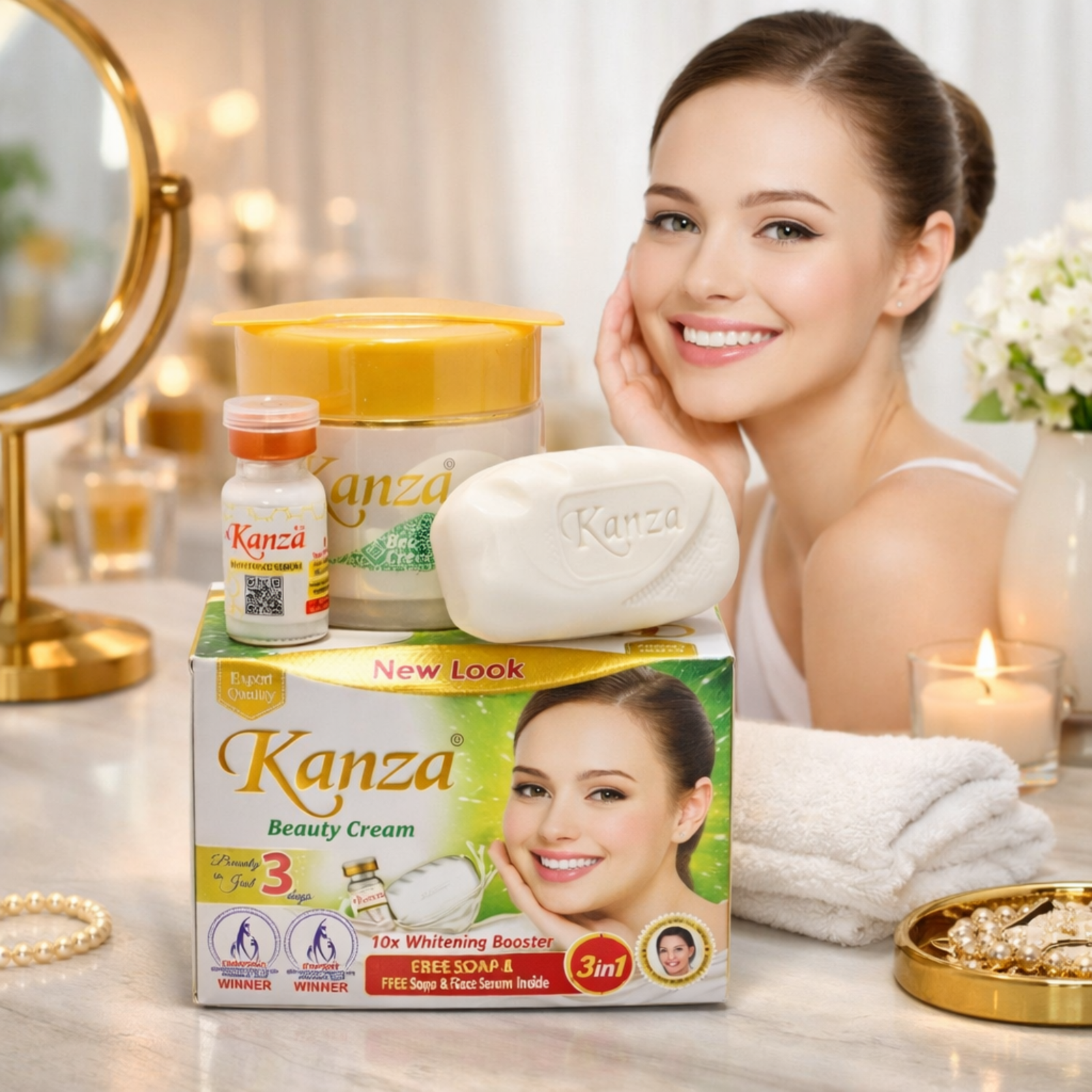Kanza Beauty Cream 50g with Face Soap & Face Serum | 3 in 1 Skin Care Combo