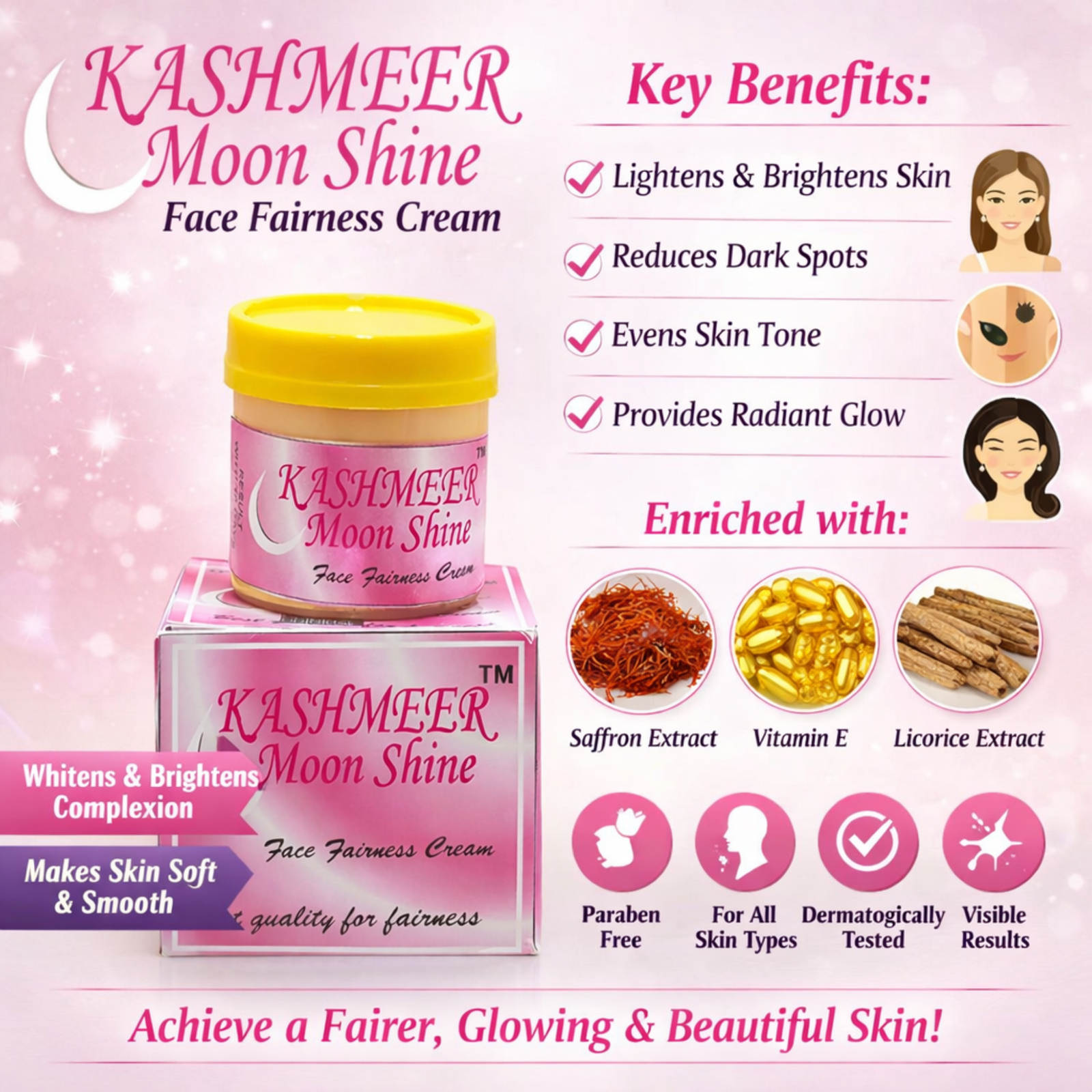 Kashmeer Moon Shine Face Fairness Cream 30g | Saffron & Vitamin E Formula