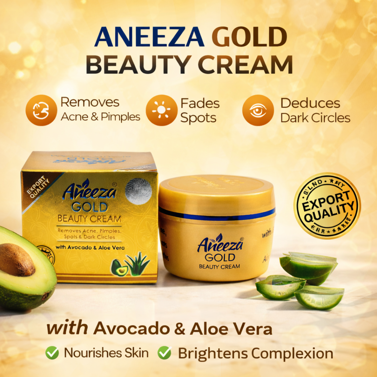 Aneeza Gold Beauty Cream with Avocado & Aloe Vera | Daily Skin Care Cream 30g