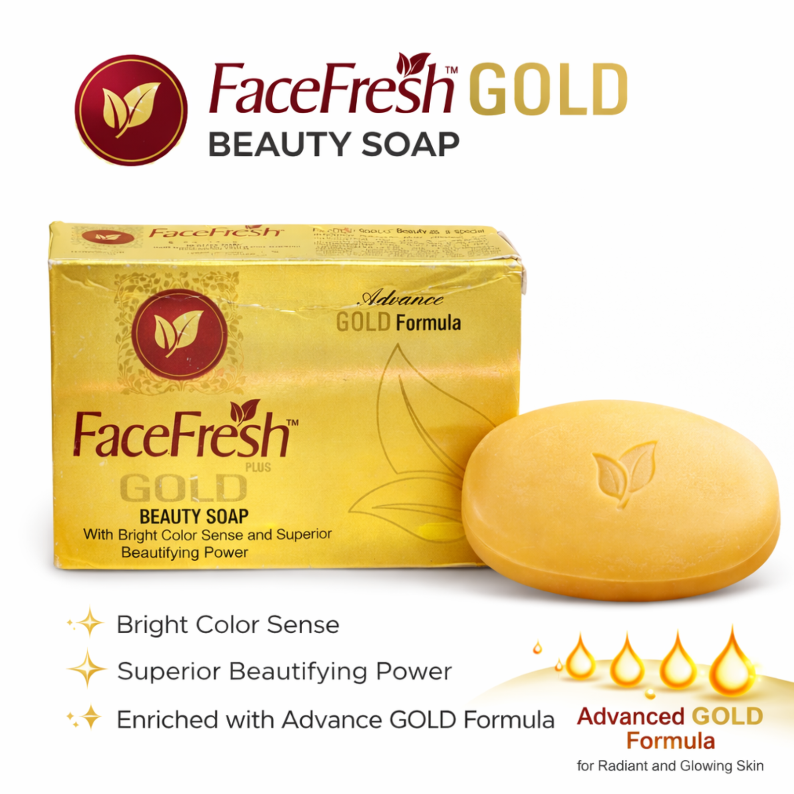 FaceFresh Gold Beauty Soap 100g | Advance Gold Formula Cleansing Bar for Daily Use