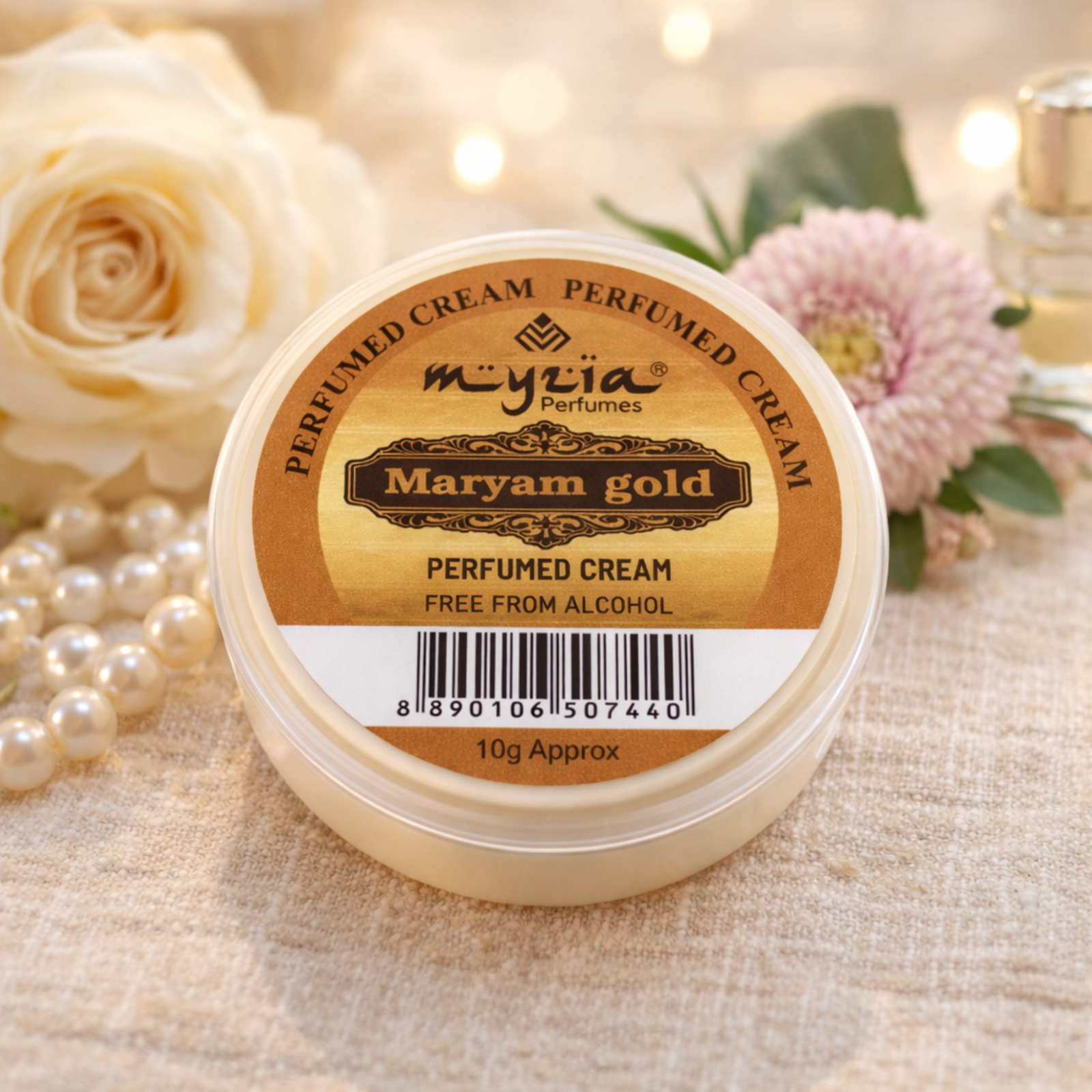 Myzia Maryam Gold Solid Perfume Cream 10g | Alcohol-Free Wax Perfume | Floral Oriental Skin Perfume | Unisex Pocket Cream Perfume