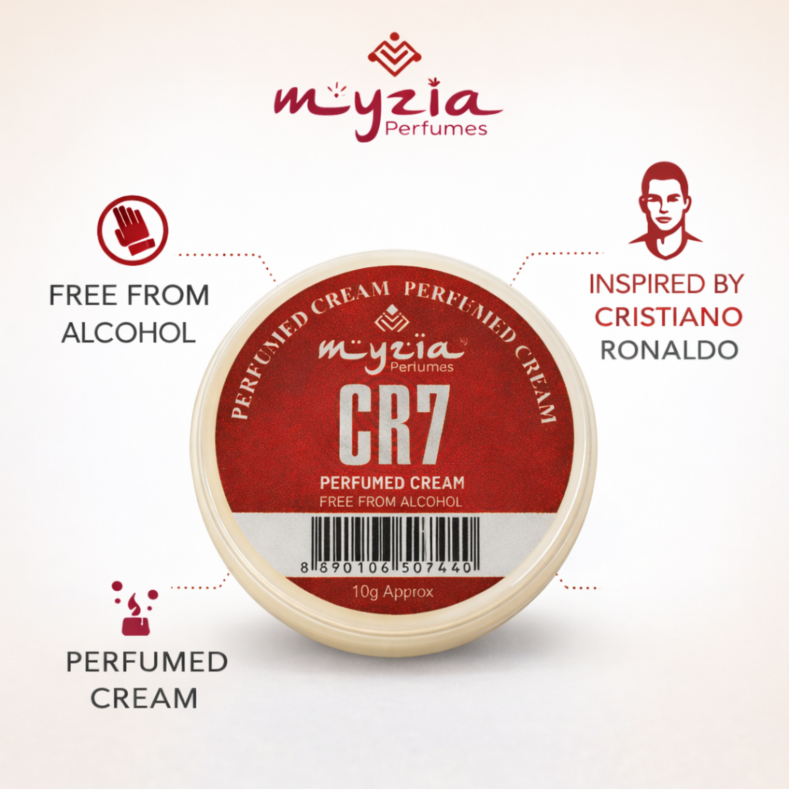 Myzia CR7 Solid Perfume Cream for Men 10g | Alcohol-Free Wax Perfume | Men Skin Perfume | Pocket Size Cream Perfume