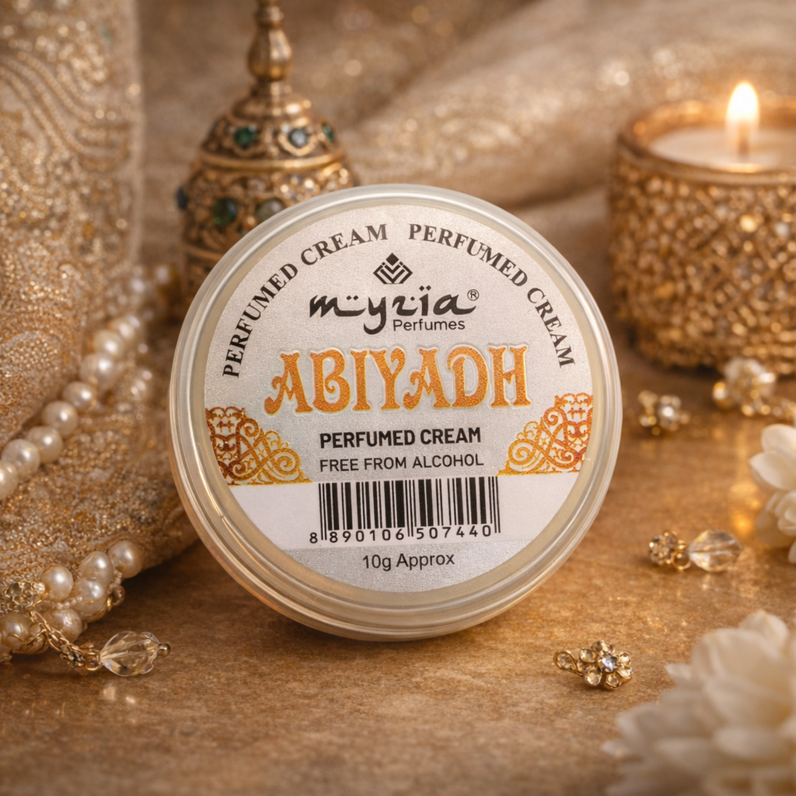 Myzia Abiyadh Solid Perfume Cream 10g | Alcohol-Free Wax Balm Perfume | Unisex Skin Perfume | Travel Friendly Pocket Cream Perfume