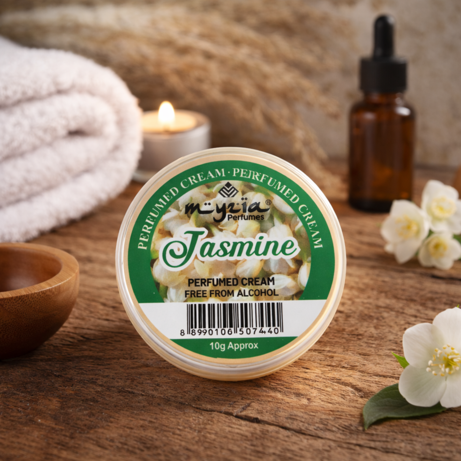 Myzia Jasmine Solid Perfume Cream 10g | Alcohol-Free Wax Perfume | Skin Perfume for Daily Use | Pocket Size Cream Perfume