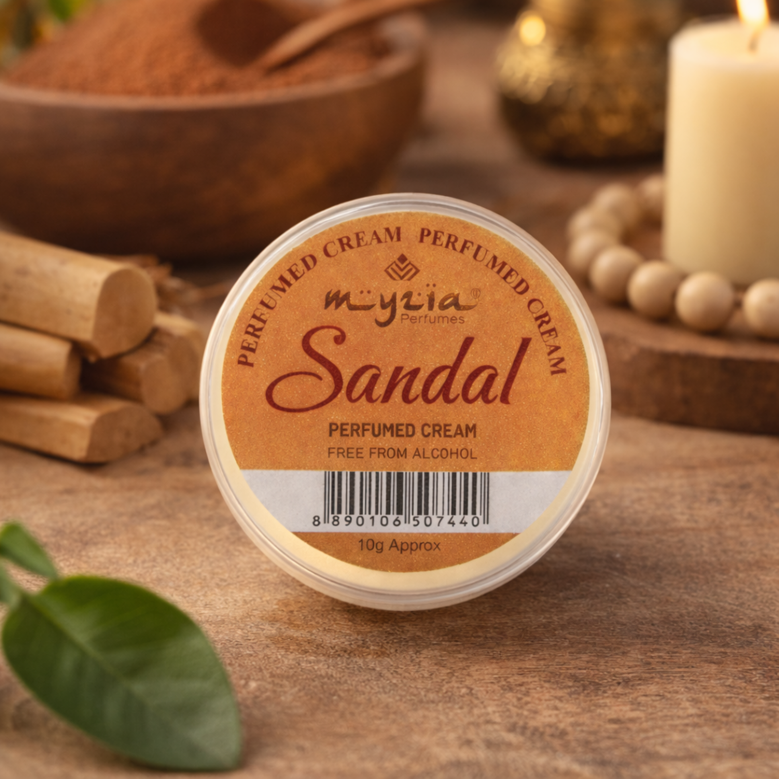Myzia Sandal Solid Perfume Cream 10g | Alcohol Free Cream Perfume for Men & Women | Skin Perfume | Wax-Based Solid Fragrance