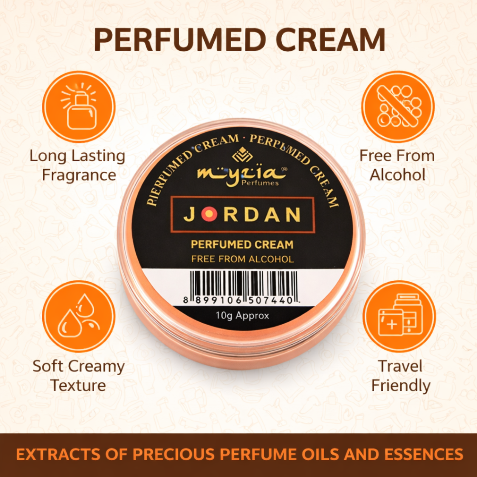 Myzia Jordan Solid Perfume Cream 10g | Alcohol-Free Wax Perfume | Unisex Skin Perfume | Travel Size Pocket Cream Perfume