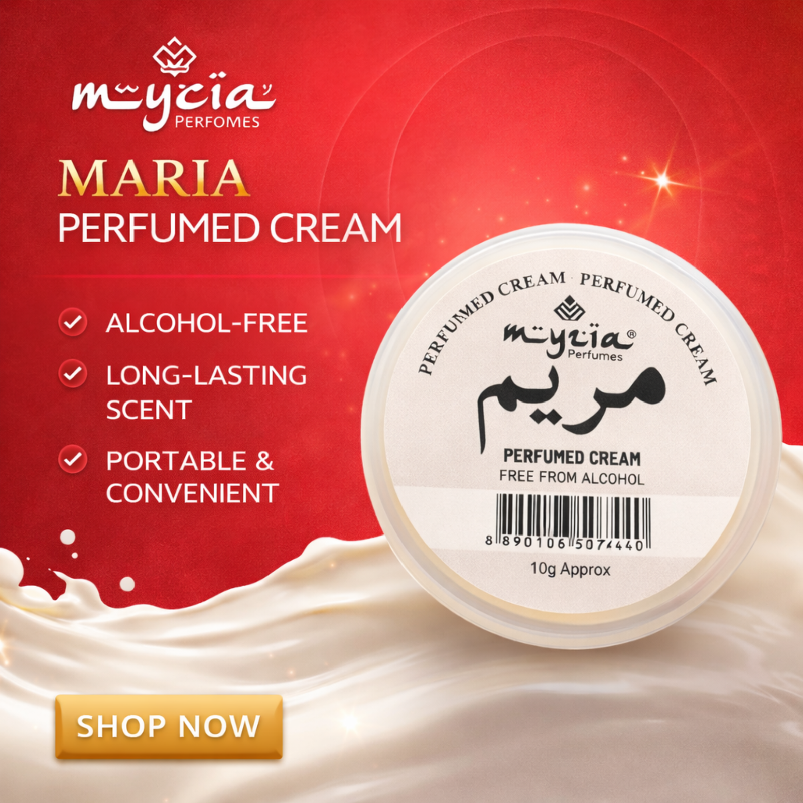 Myzia Maryam Solid Perfume Cream 10g | Alcohol-Free Wax Perfume | Unisex Skin Perfume for Daily Use | Pocket Size Cream Perfume