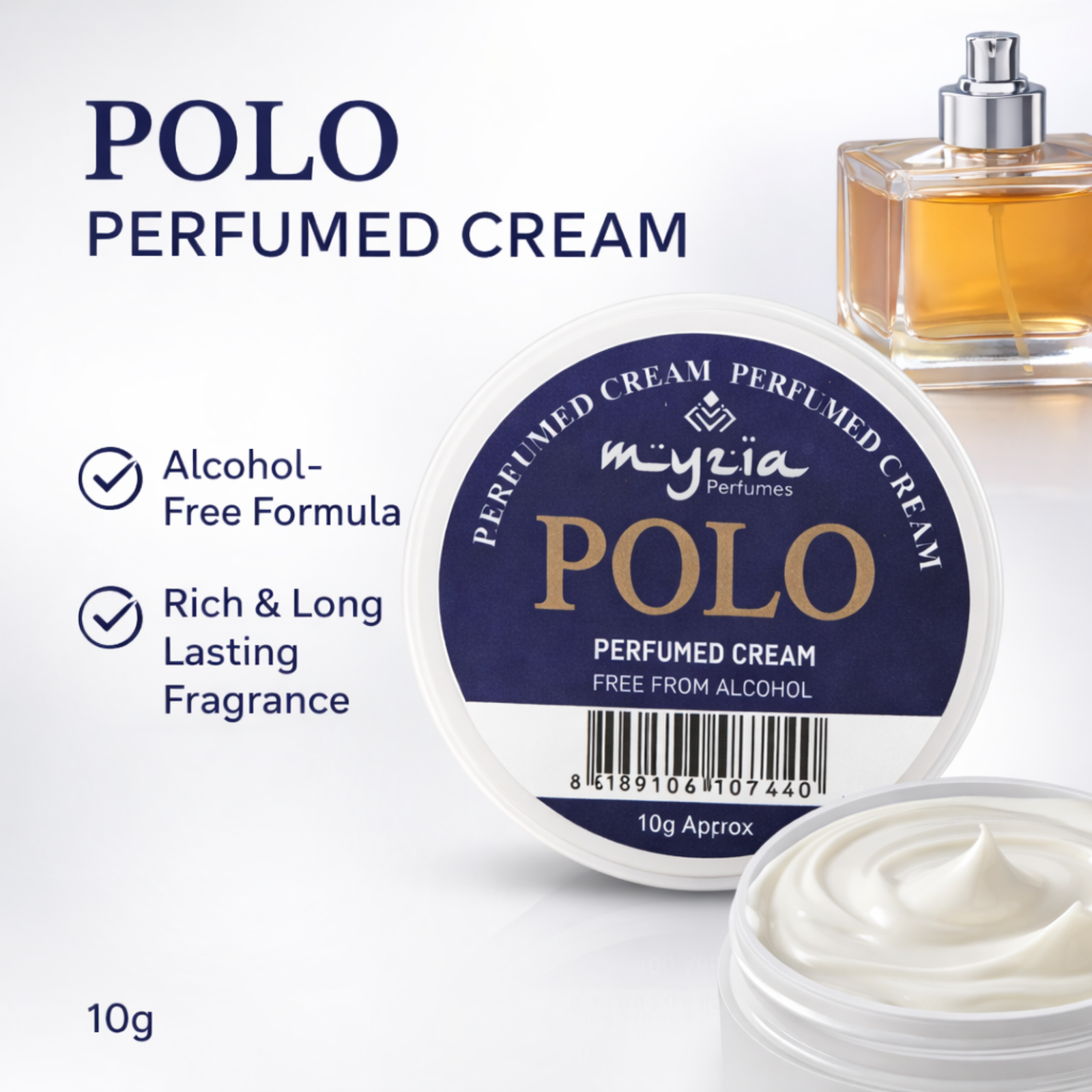 Myzia Polo Perfume Cream 10g | Alcohol Free Solid Perfume | Cream Perfume for Men & Women | Skin Perfume, Wax Perfume, Pocket Friendly Fragrance