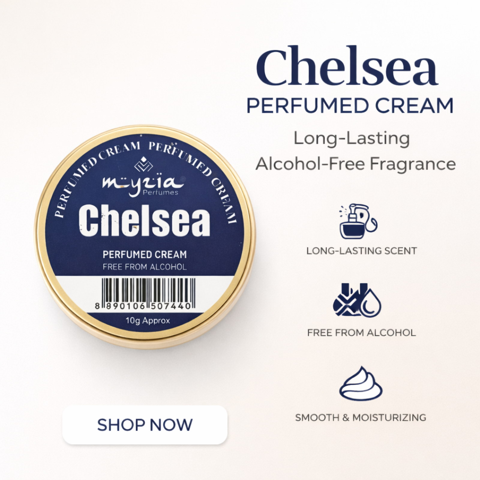 Myzia Chelsea Solid Perfume Cream 10g | Alcohol-Free Wax Perfume for Men & Women | Pocket Size Skin Perfume | Long Wear Cream Perfume