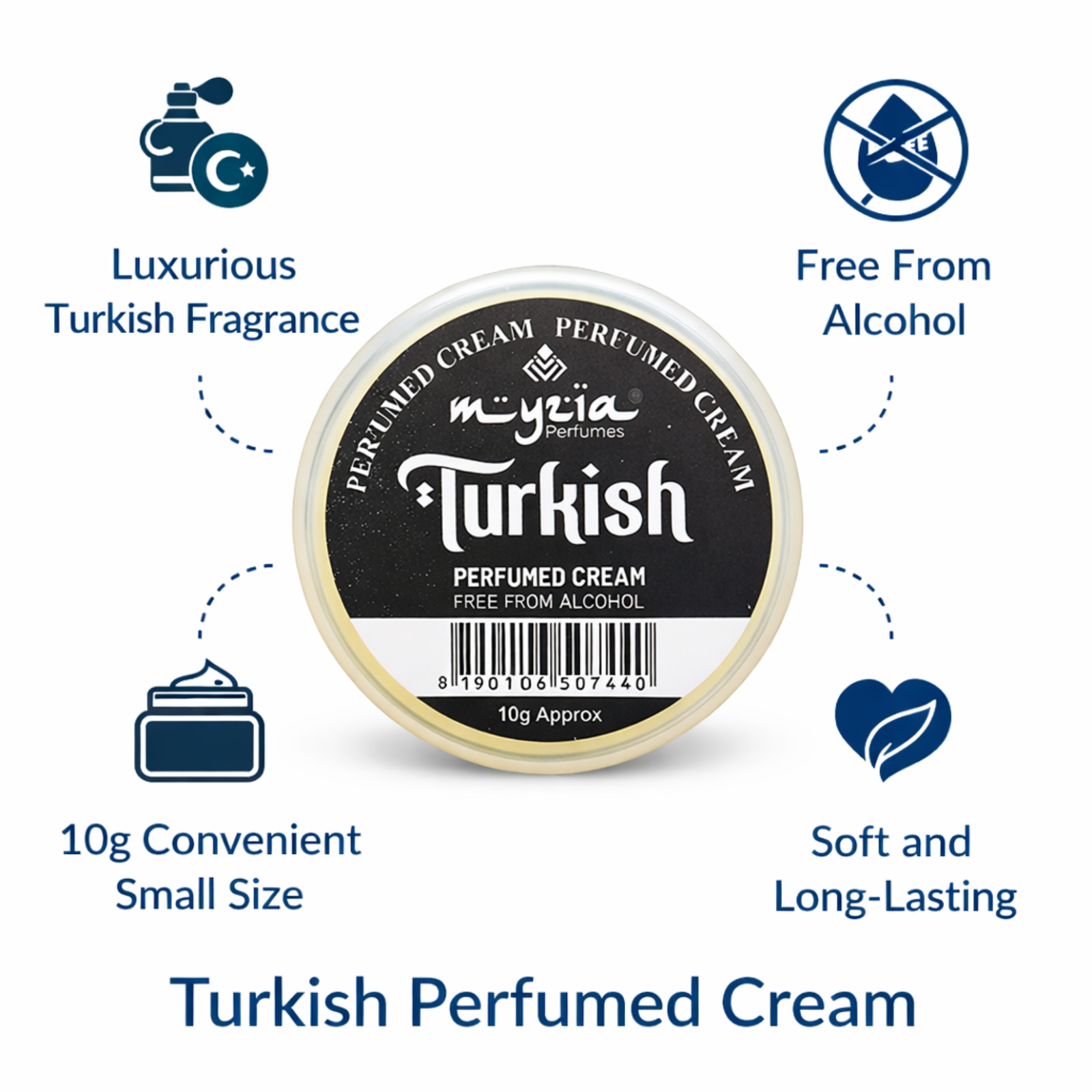 Myzia Turkish Solid Perfume Cream 10g | Alcohol-Free Wax Perfume for Men & Women | Pocket Size Skin Perfume | Unisex Cream Perfume