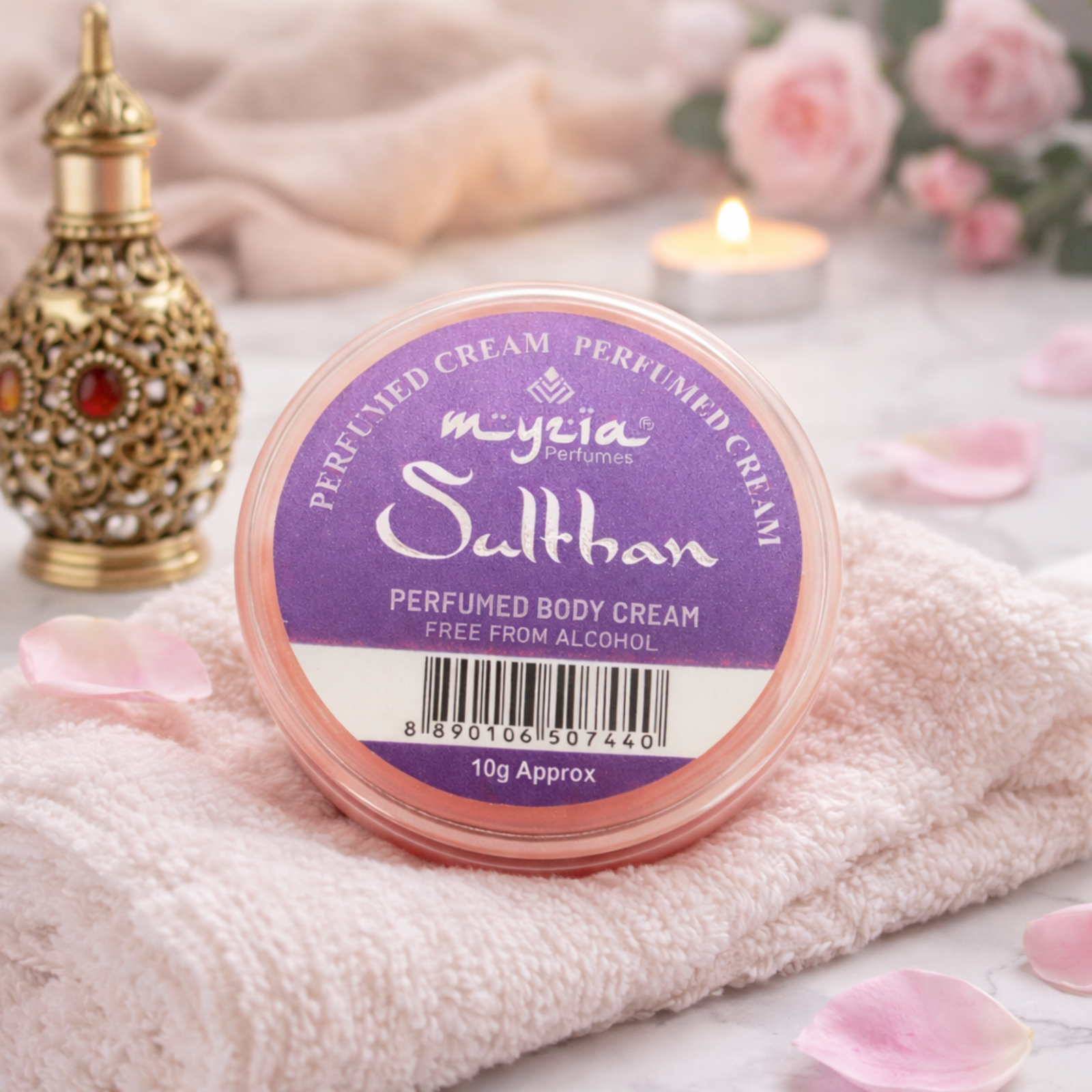 Myzia Sulthan Solid Perfume Body Cream 10g | Alcohol-Free Wax Perfume | Unisex Skin Perfume | Pocket Size Cream Perfume