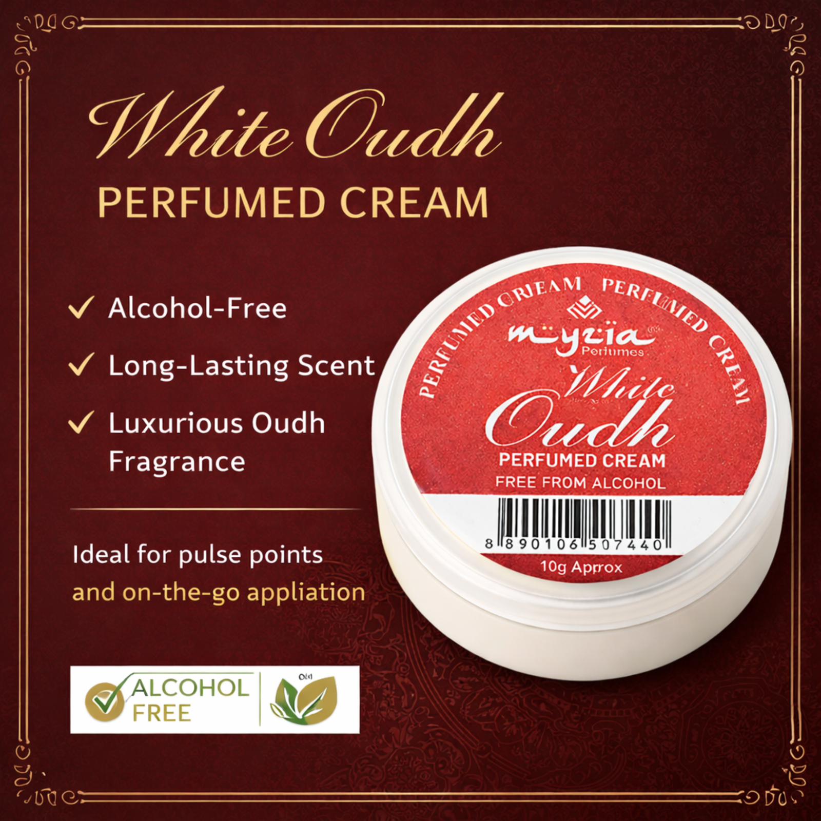 White Oudh Solid Perfume Cream 10g | Alcohol-Free Wax Perfume | Unisex Skin Perfume for Men & Women | Pocket Size Cream Perfume