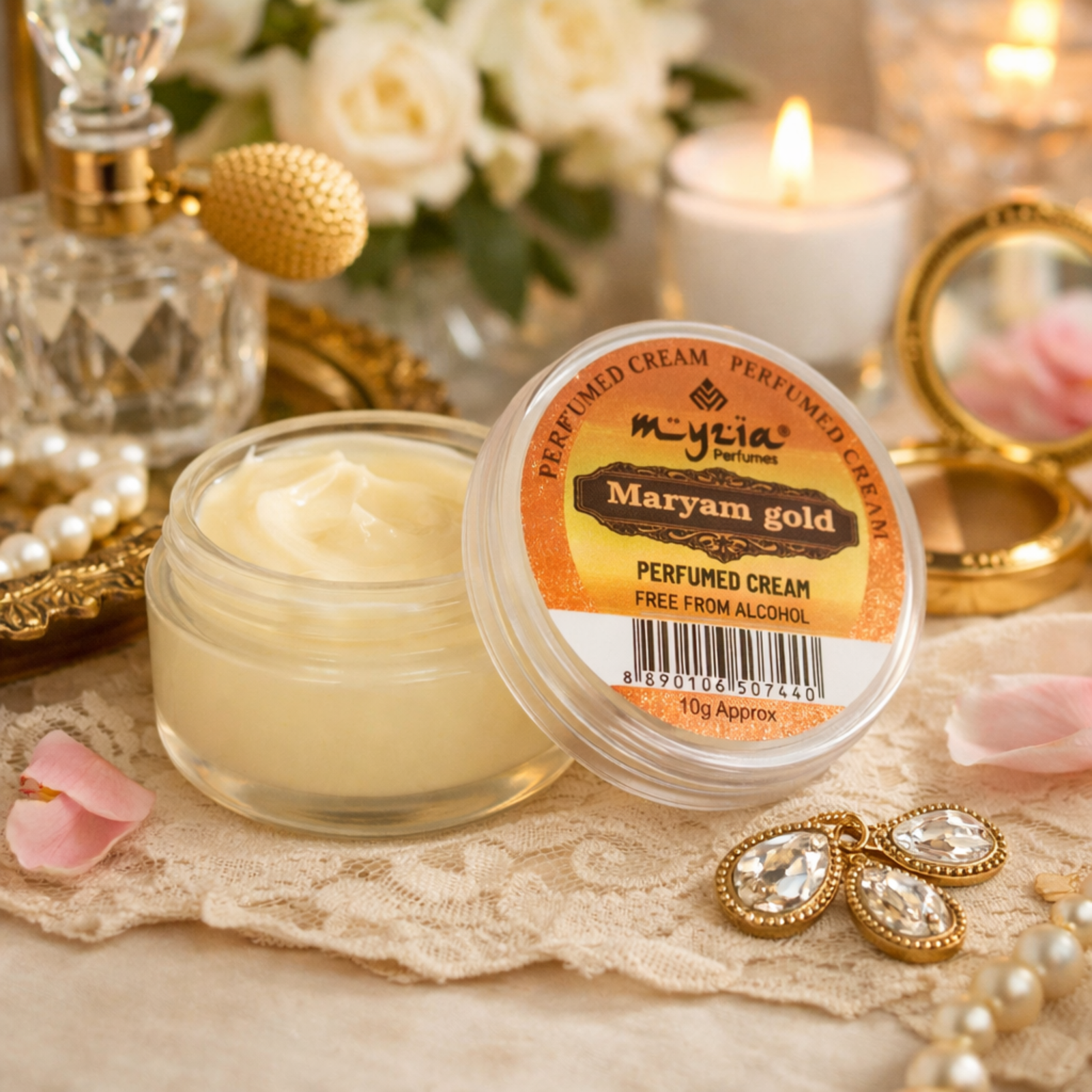 Myzia Maryam Gold Solid Perfume Cream 10g | Alcohol-Free Wax Perfume | Floral Oriental Skin Perfume | Unisex Pocket Cream Perfume