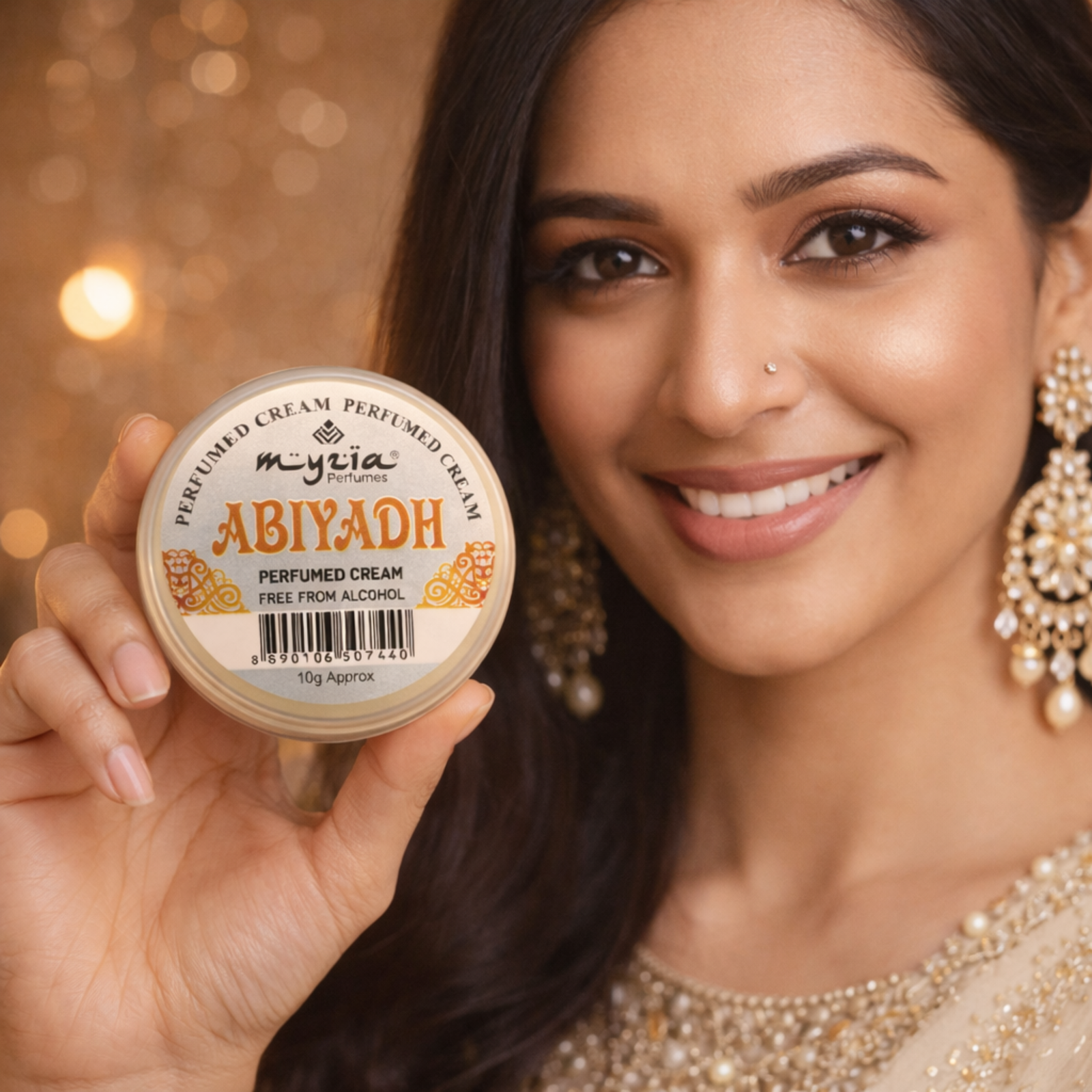 Myzia Abiyadh Solid Perfume Cream 10g | Alcohol-Free Wax Balm Perfume | Unisex Skin Perfume | Travel Friendly Pocket Cream Perfume