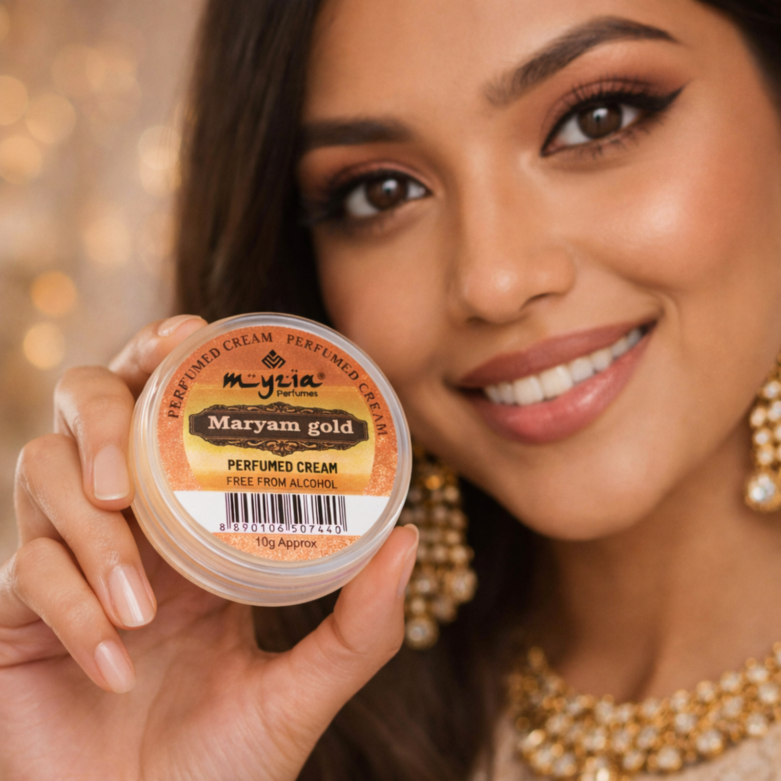 Myzia Maryam Gold Solid Perfume Cream 10g | Alcohol-Free Wax Perfume | Floral Oriental Skin Perfume | Unisex Pocket Cream Perfume