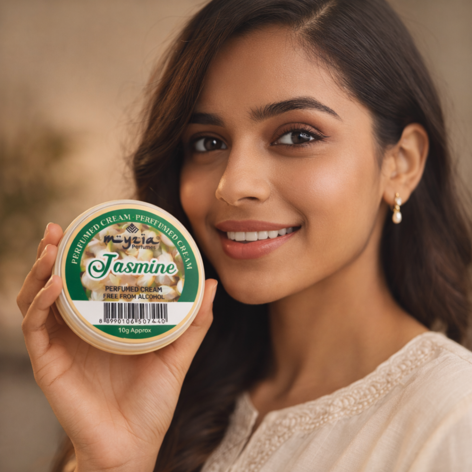 Myzia Jasmine Solid Perfume Cream 10g | Alcohol-Free Wax Perfume | Skin Perfume for Daily Use | Pocket Size Cream Perfume